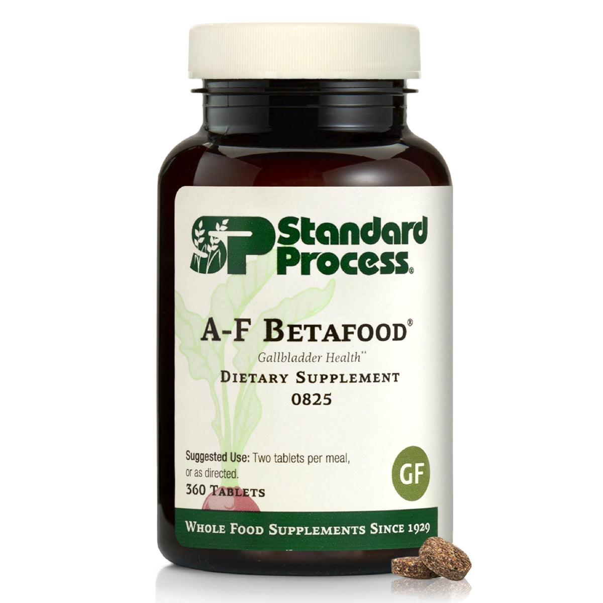 Standard Process A-F Betafood: bouteille de 360 comprimés pour soutenir la vésicule biliaire et le foie.