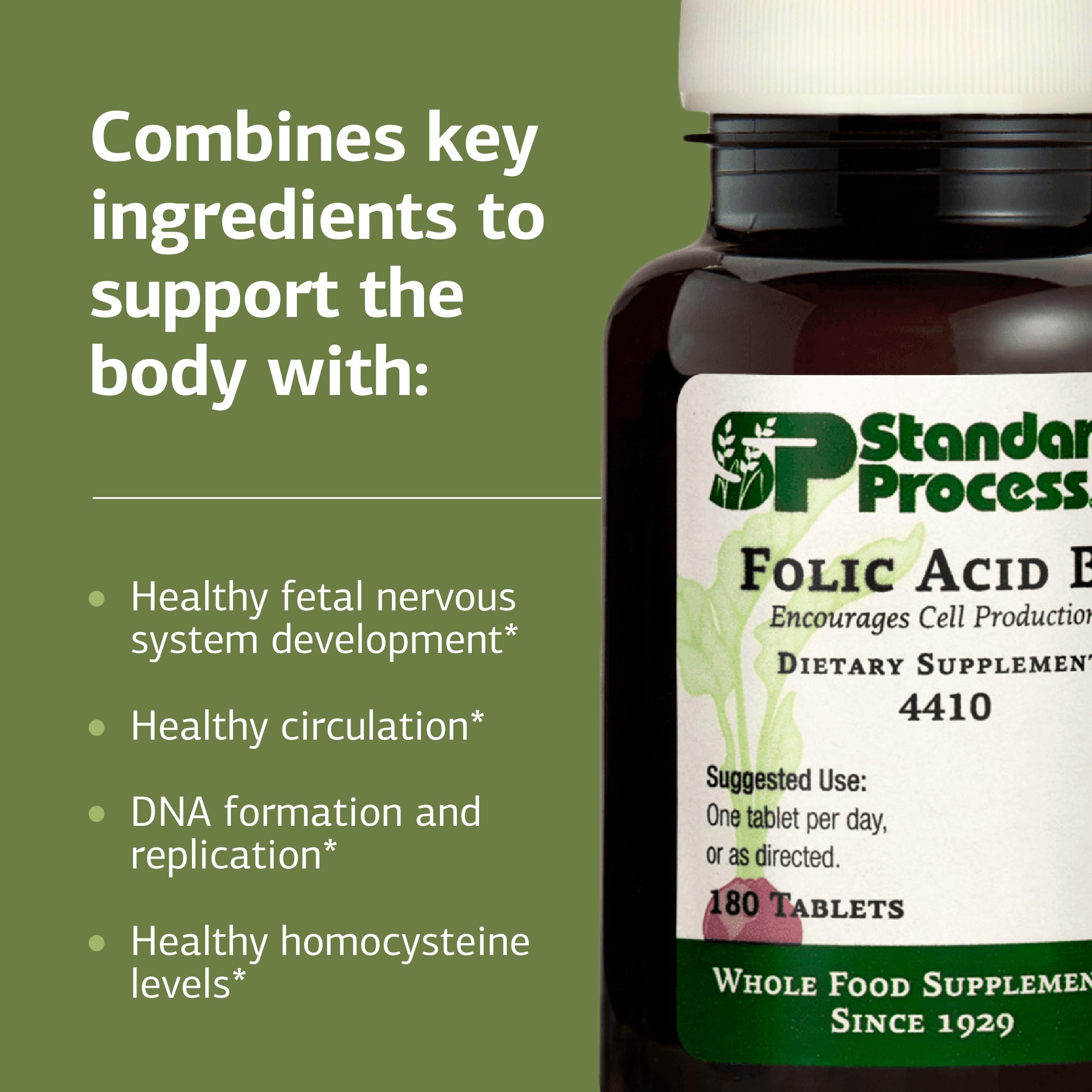Standard Process Acide folique B12 – informations de dosage visibles sur l'emballage.