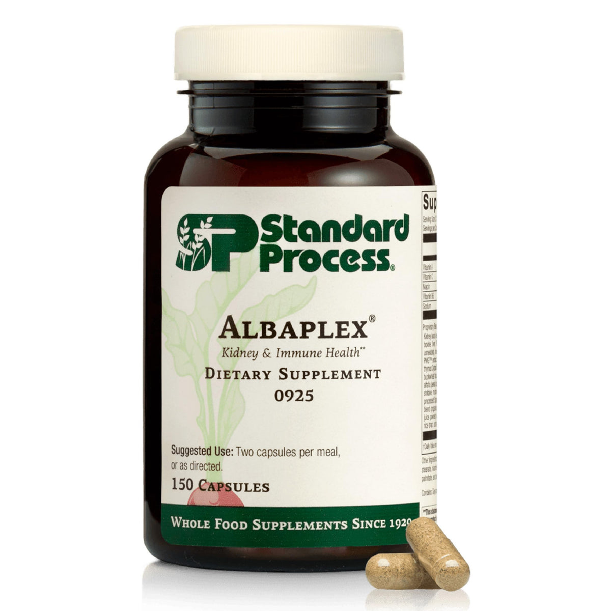 Albaplex de Standard Process: capsules en bouteille pour une prise quotidienne facile.