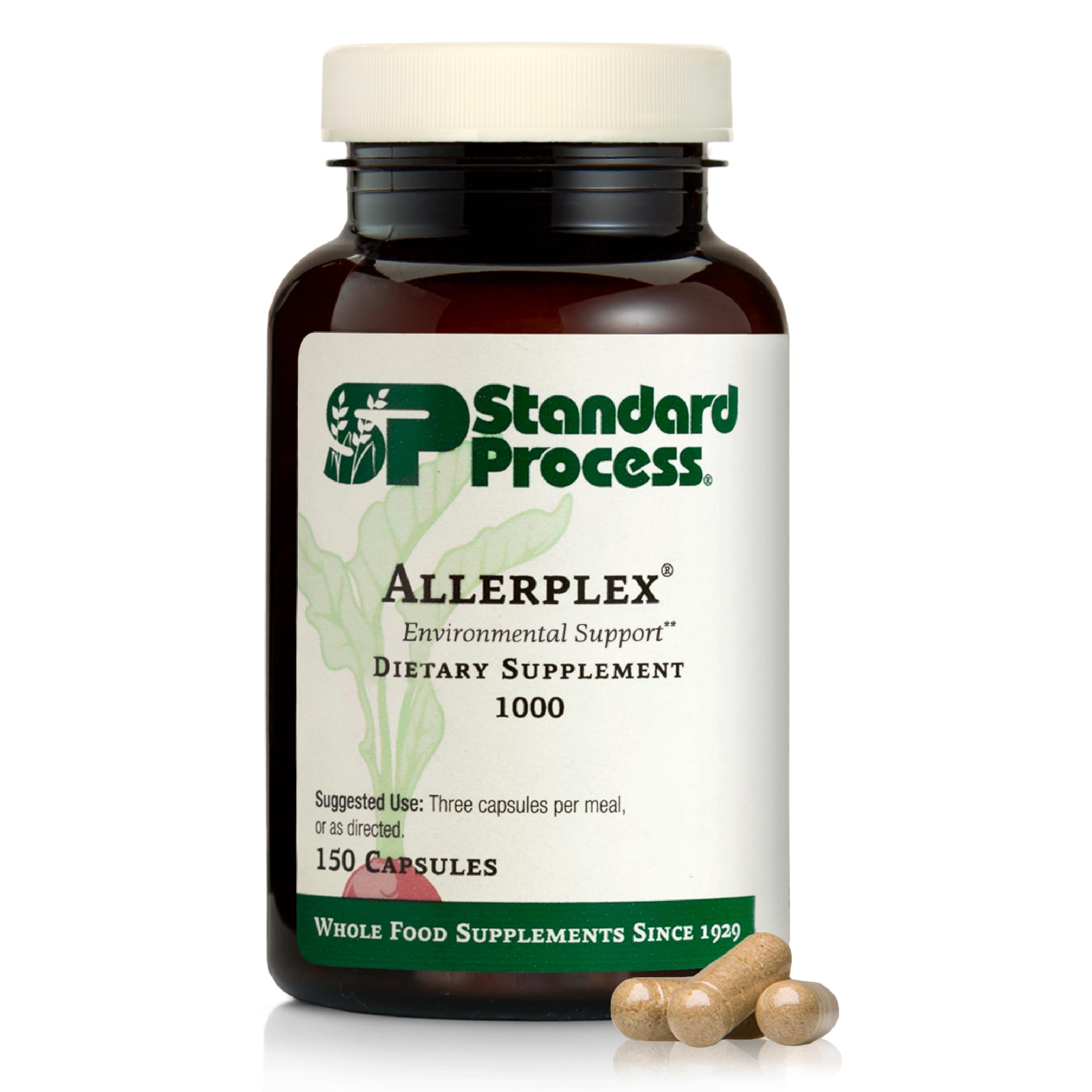 Allerplex de Standard Process, bouteille visible, soutien potentiel des membranes muqueuses.