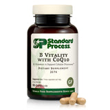 Standard Process B Vitality avec CoQ10, capsules visibles, soutien potentiel des cellules et énergie quotidienne.