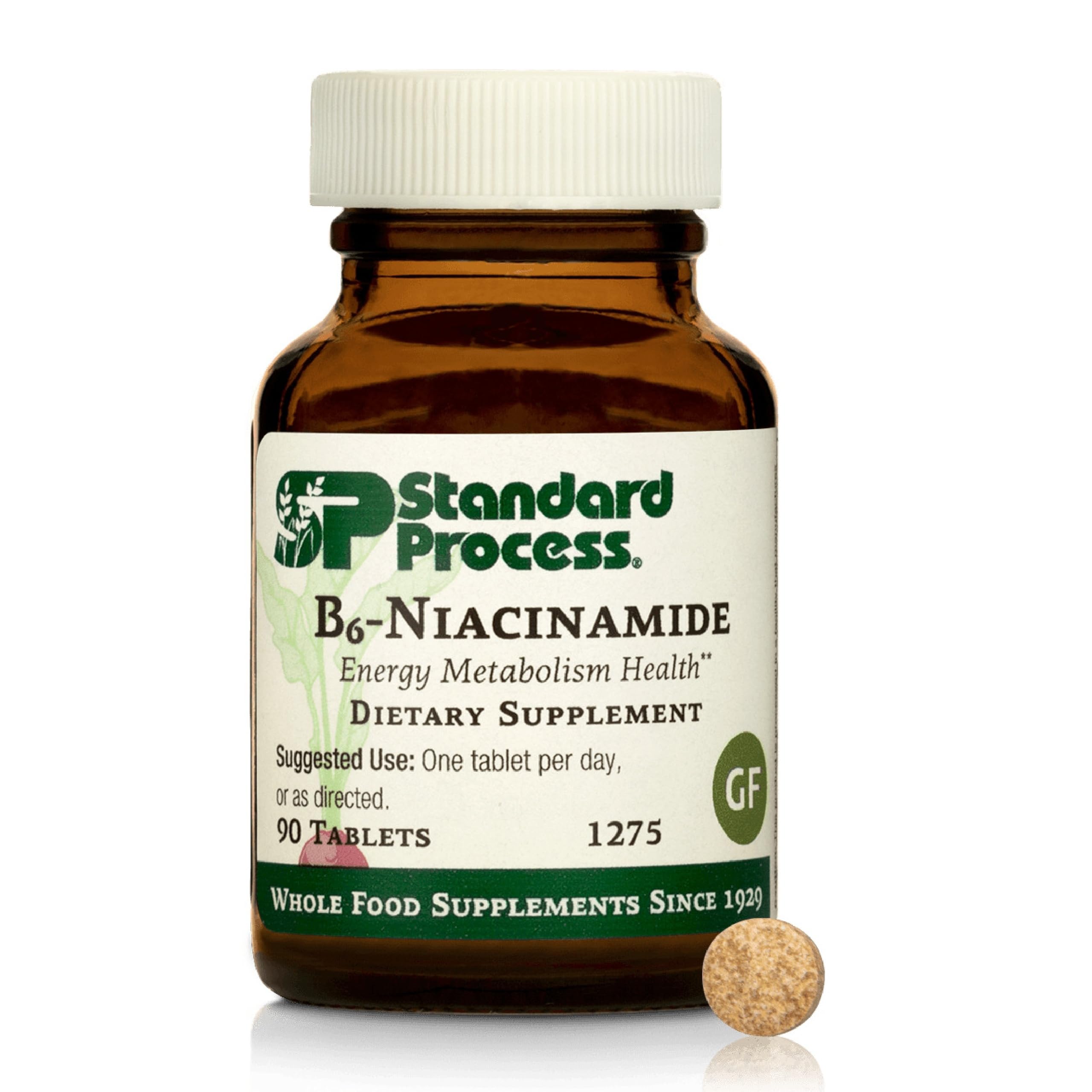 Standard Process B6-Niacinamide bouteille avec comprimés, utilisation quotidienne possible.