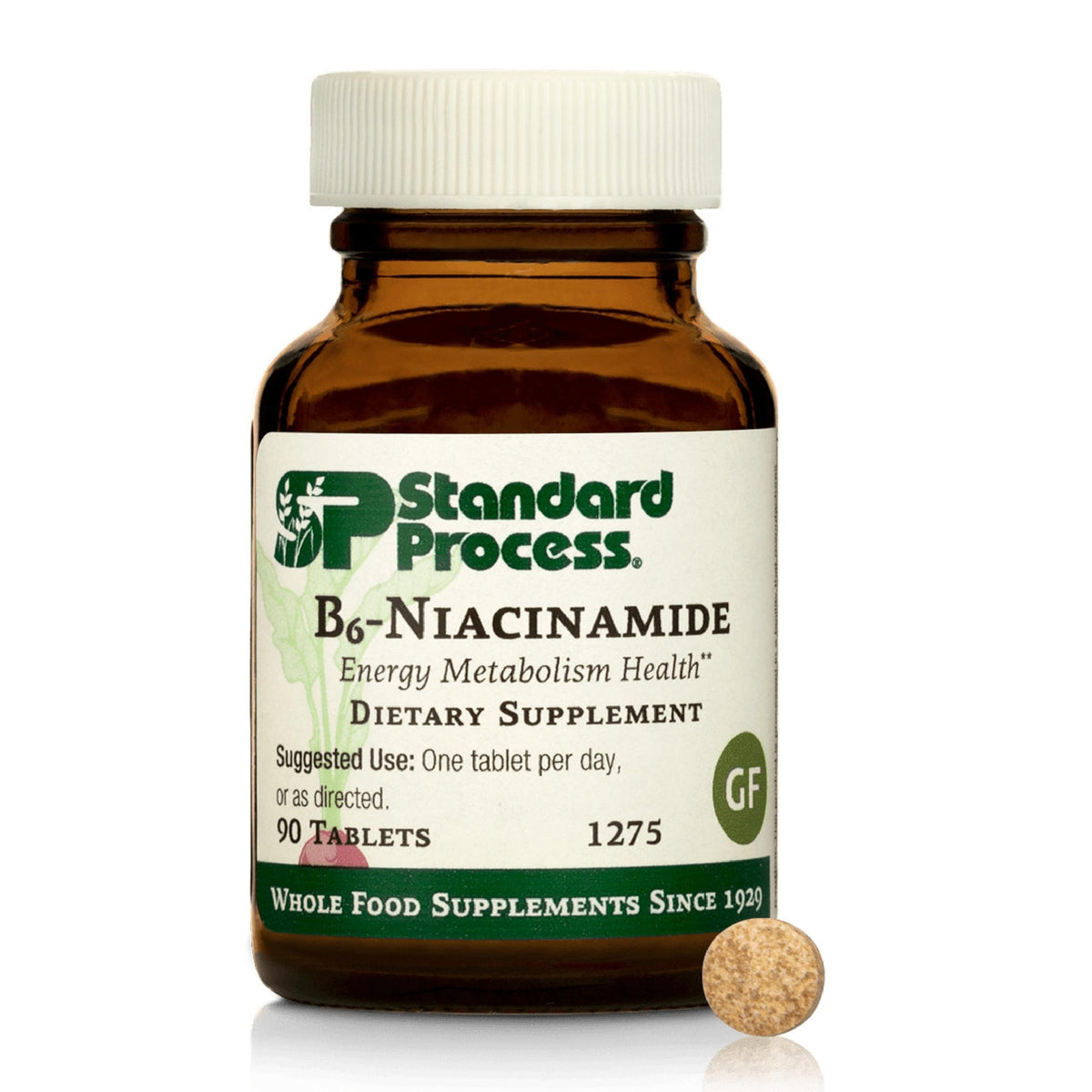 Standard Process B6-Niacinamide bouteille avec comprimés, utilisation quotidienne possible.