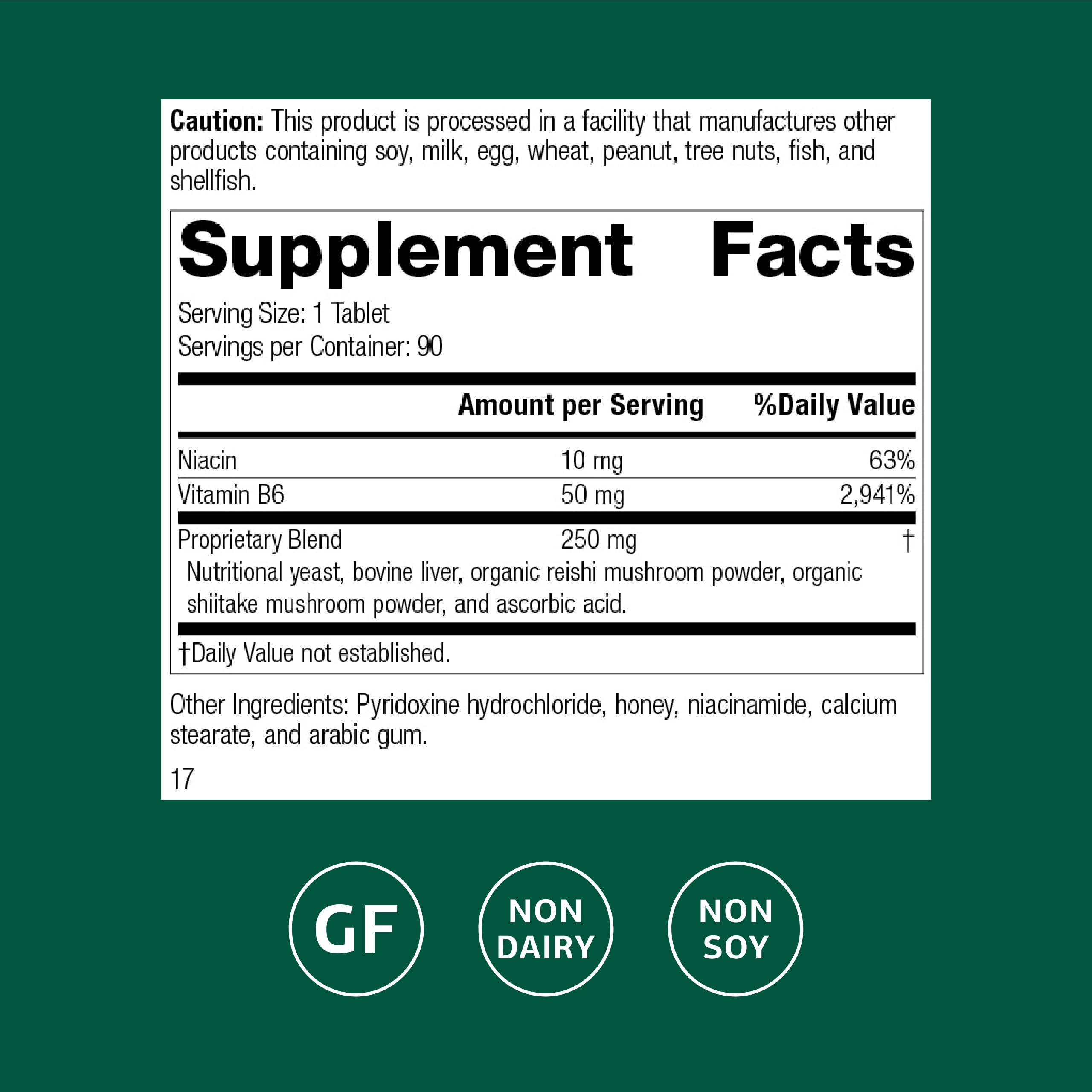 Standard Process B6-Niacinamide comprimés prêts à être pris quotidiennement.