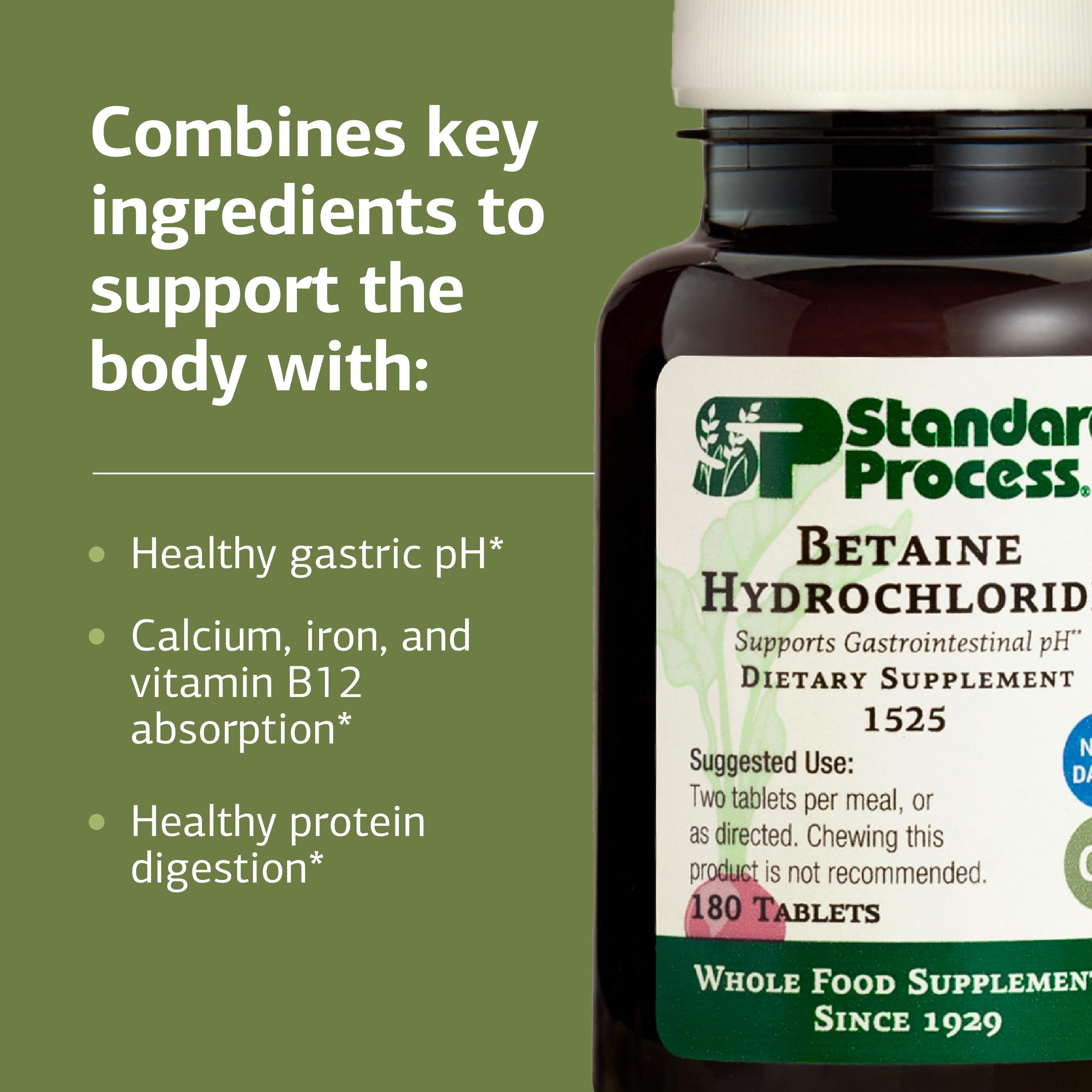 Standard Process Betaine HCl emballage: présentation durable pour un usage quotidien.