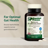 Standard Process Betaine HCl etiquette sans gluten: convient aux régimes sans gluten et sans allergènes.