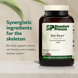 Étiquette Bio-Dent montrant la composition et l'origine des ingrédients à base d’aliments entiers.