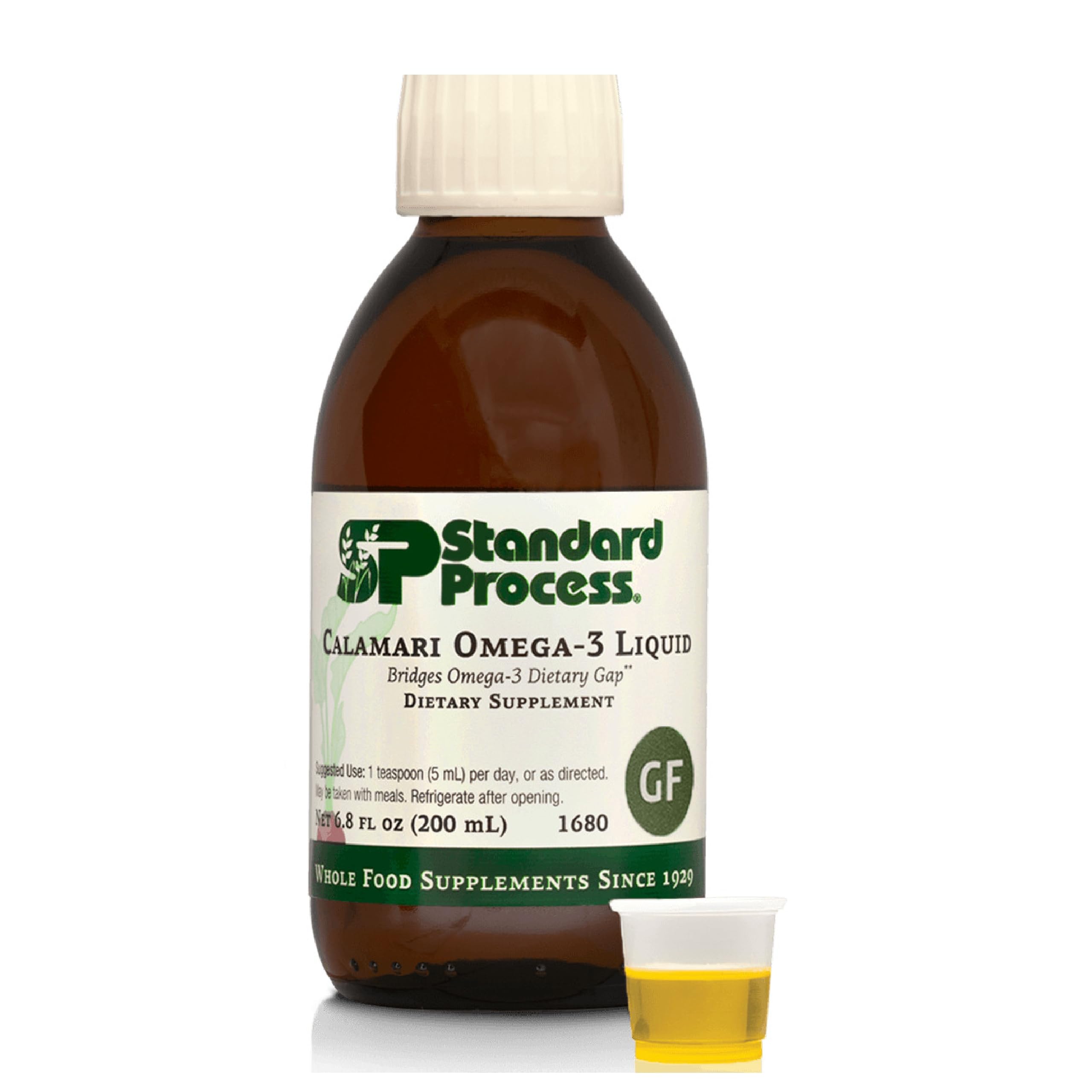 Standard Process Calamar Omega-3 Liquide, bouteille, routine quotidienne saine.