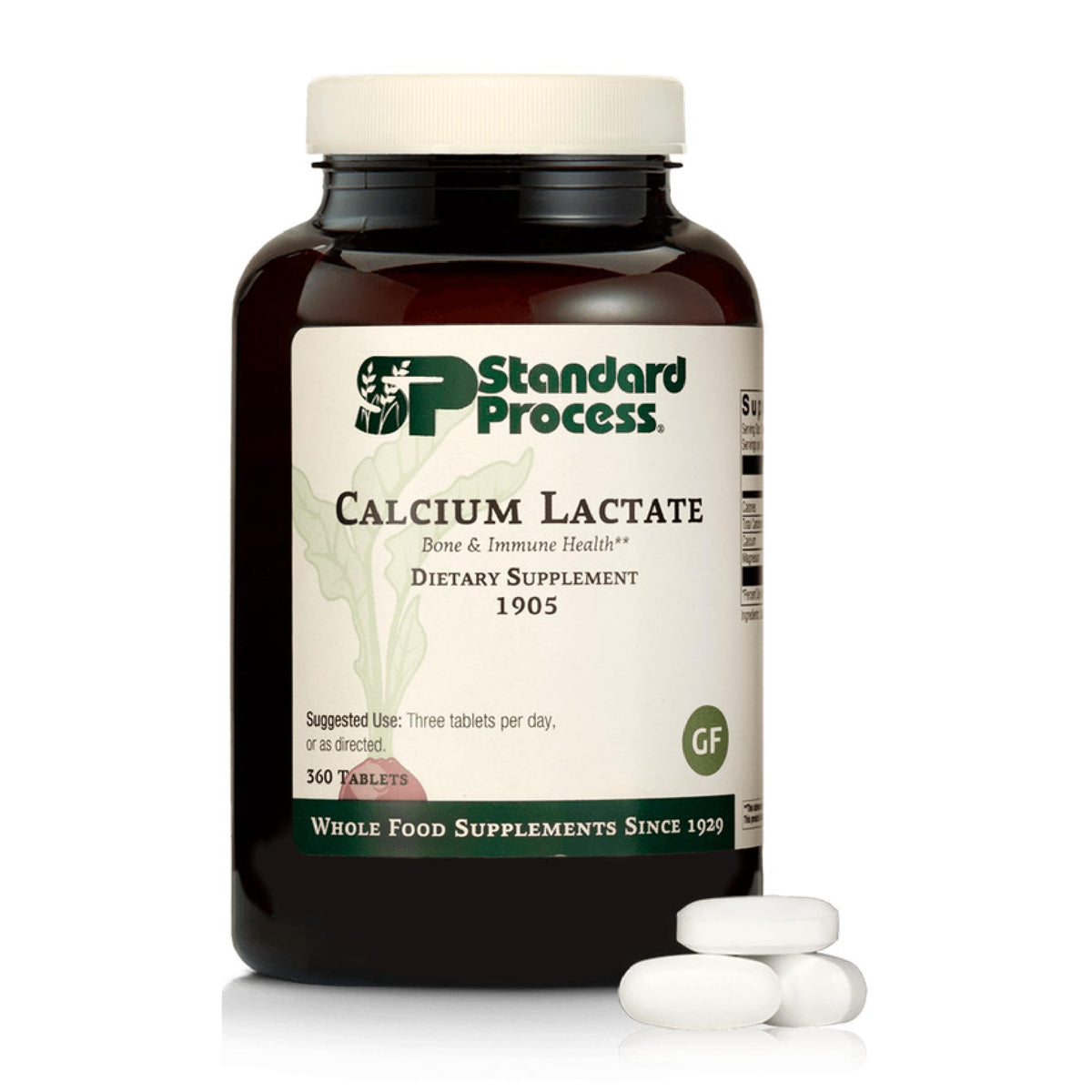 Standard Process Calcium Lactate tablettes en boîte pour le soutien osseux et musculaire.