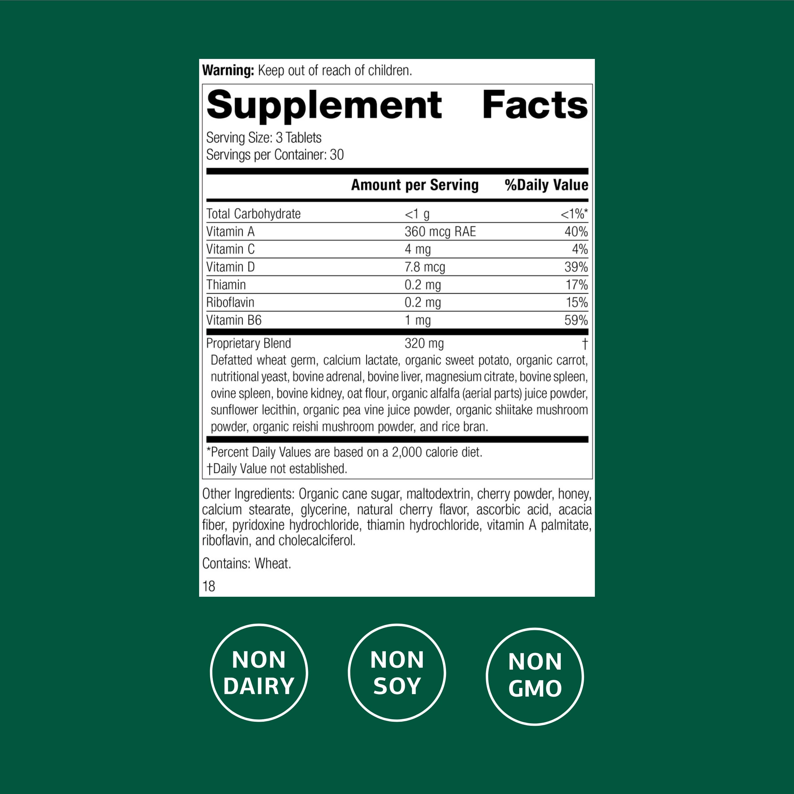 Catalyn tablettes mâchables avec vitamines A, D et B6, soutien antioxydant potentiel.