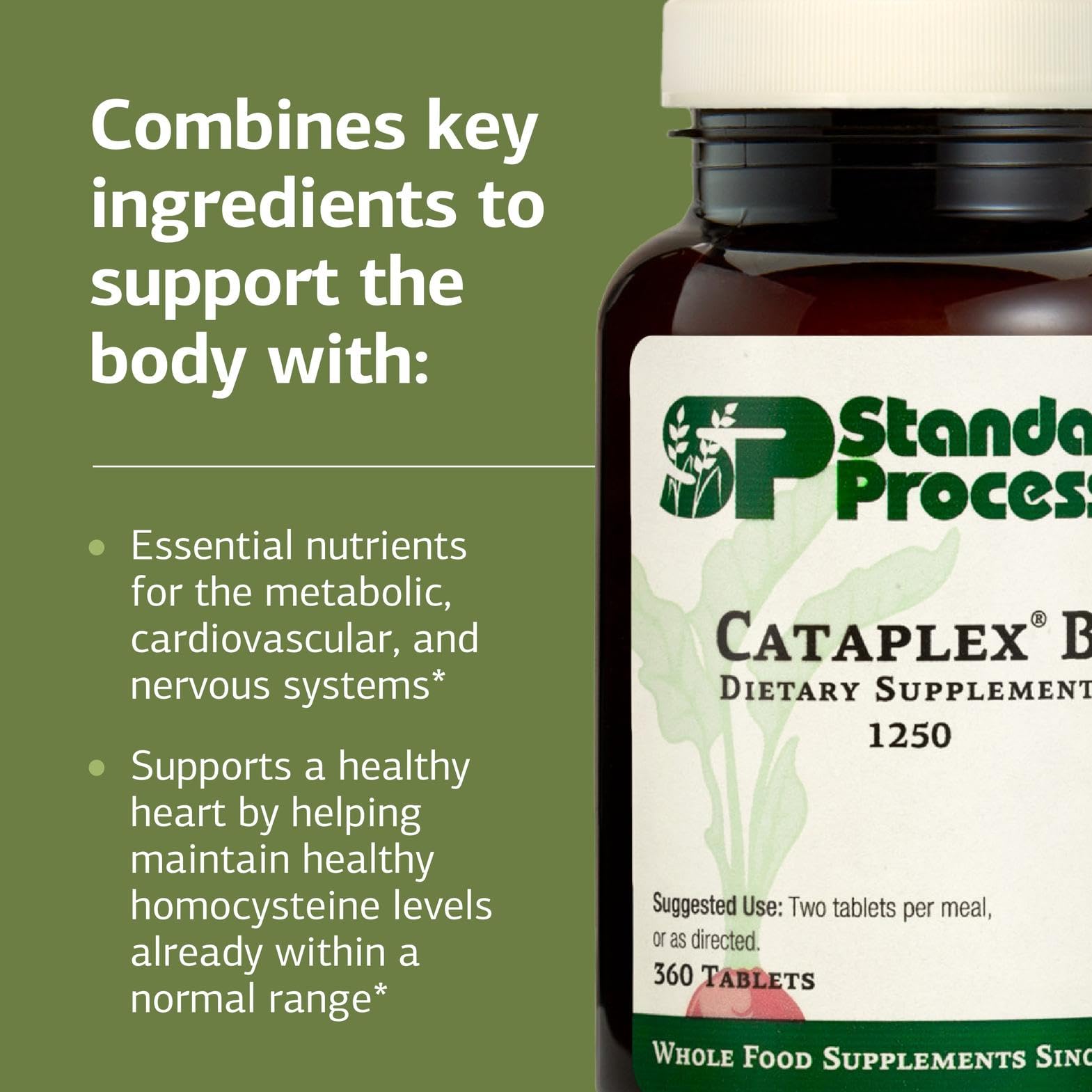 Standard Process Cataplex B: packaging soigné indiquant les composants clés.