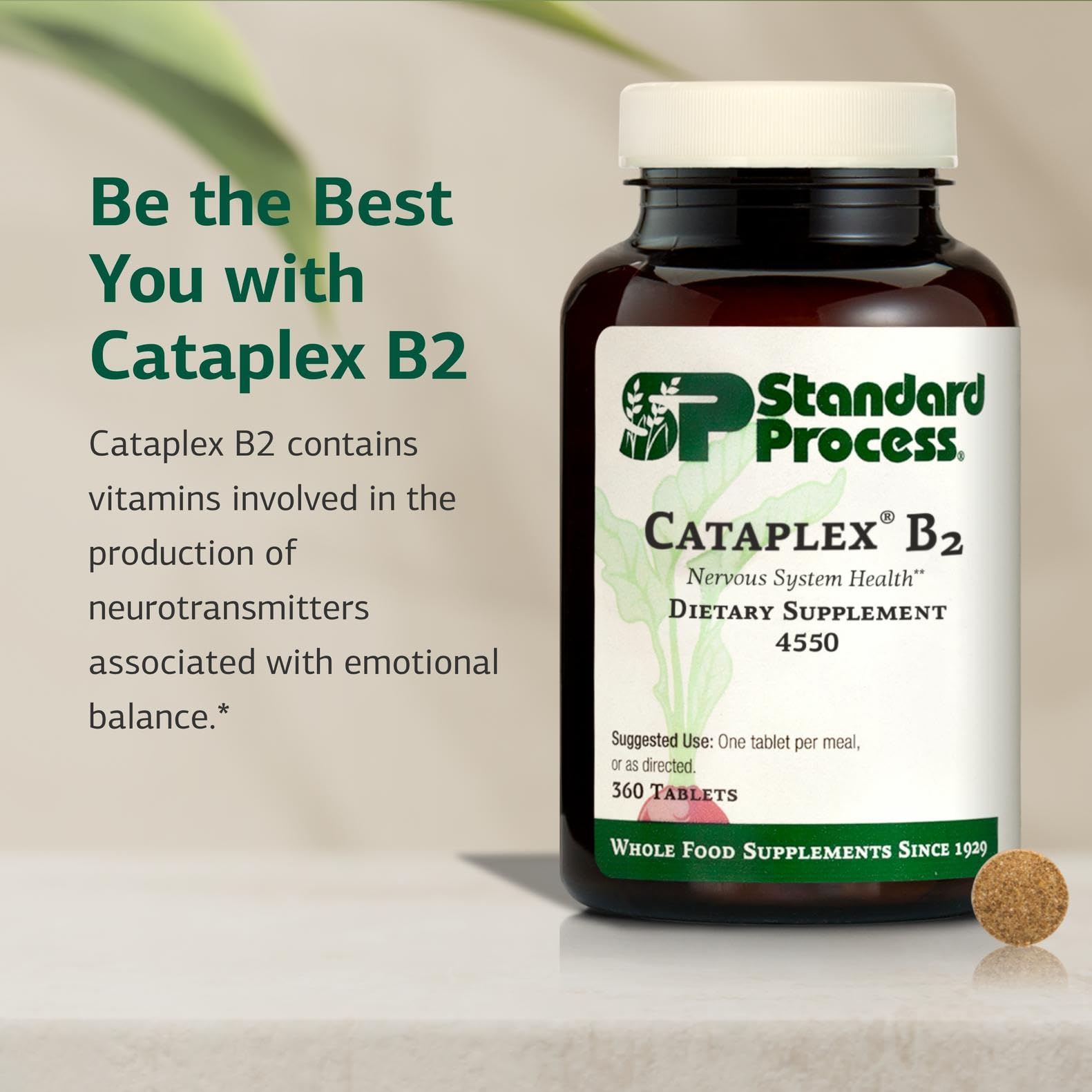 Étiquette claire Cataplex B2 Standard Process avec valeurs nutritionnelles