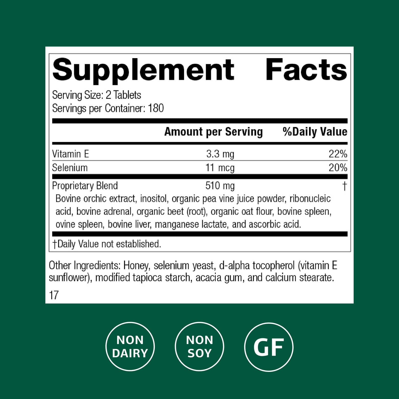 Cataplex E: étiquette sans gluten, sans lait et sans soja pour régimes spécifiques.