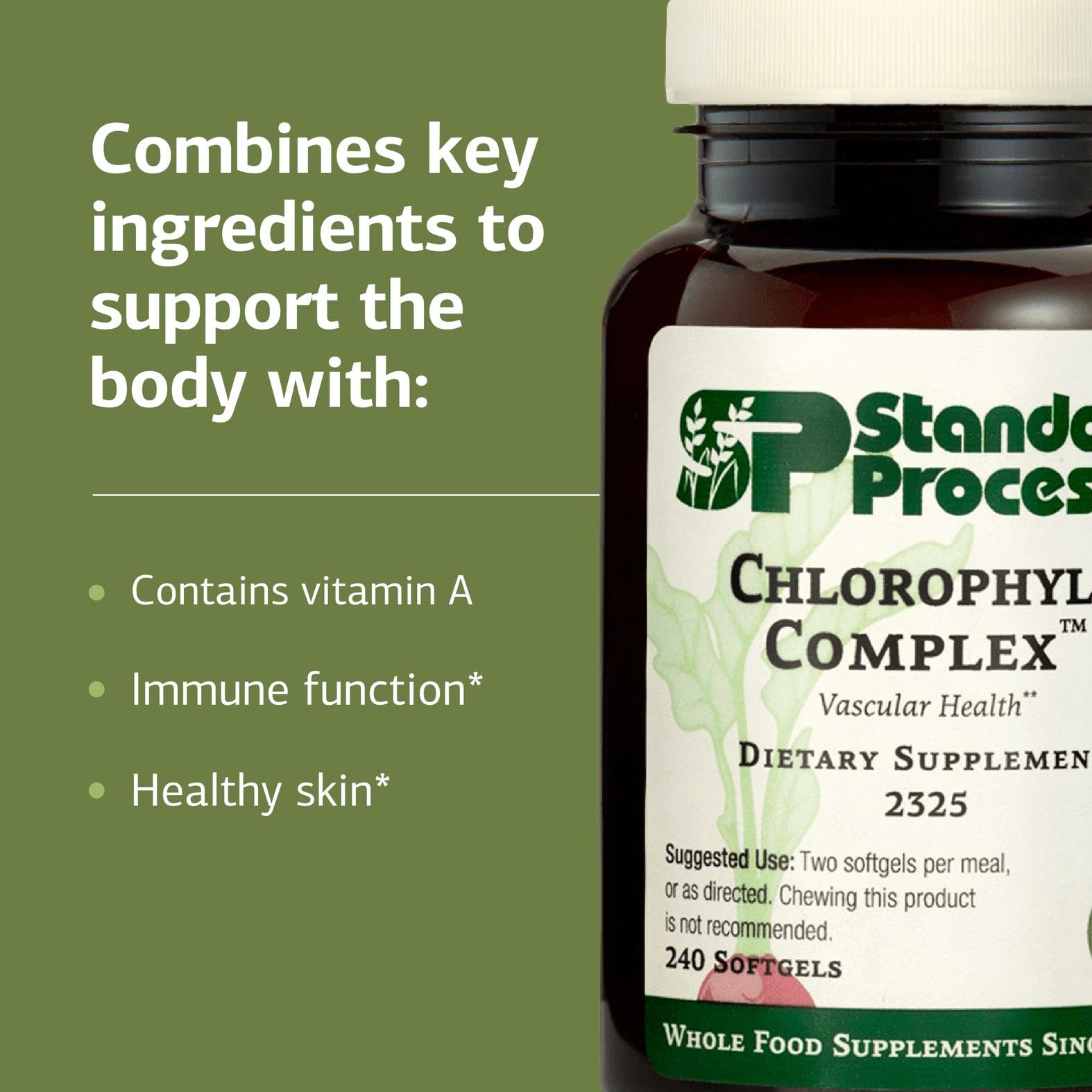 Standard Process Chlorophyll Complex – boîte originale, design clair et informations clés.
