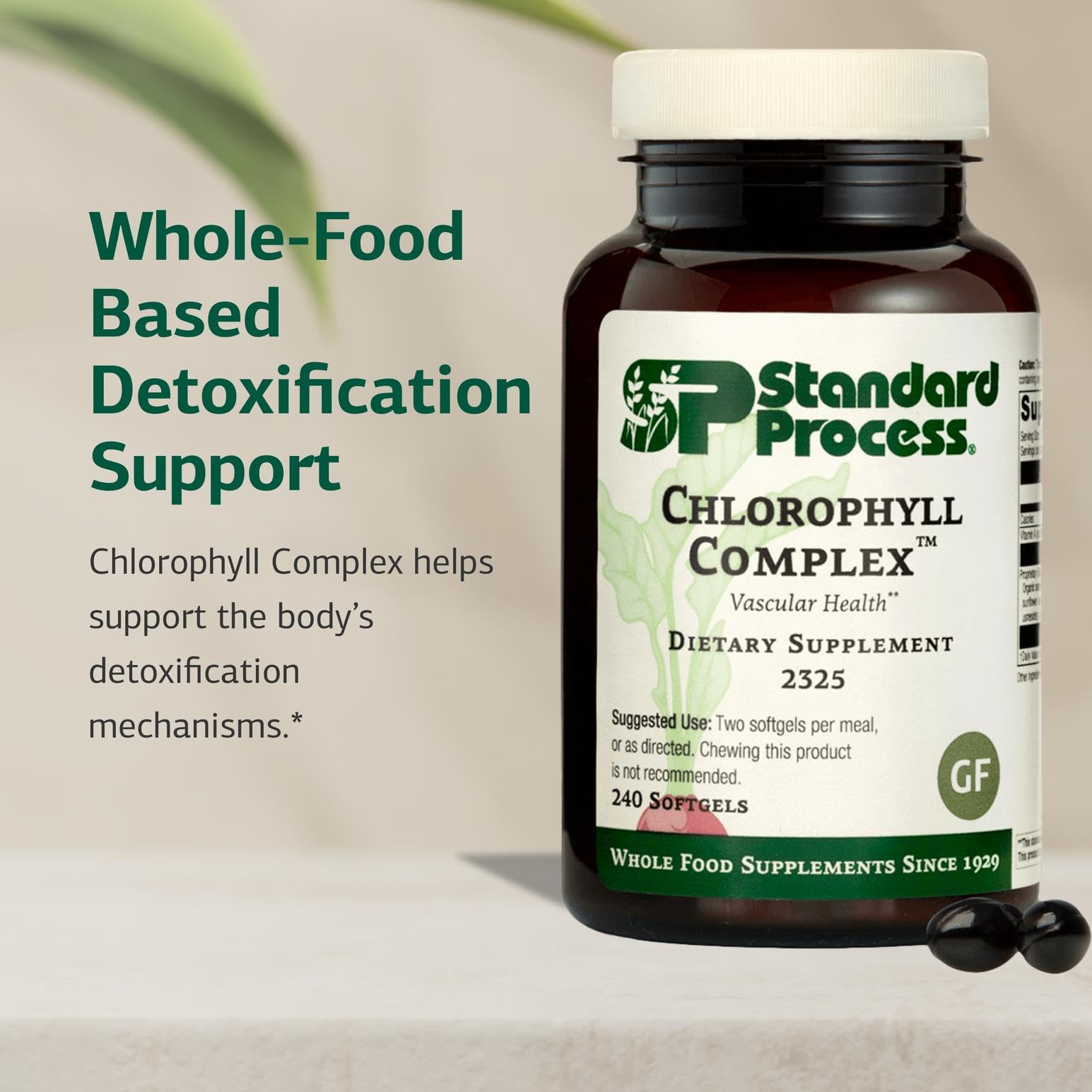 Standard Process Chlorophyll Complex – emballage, formule à base d'aliments complets.