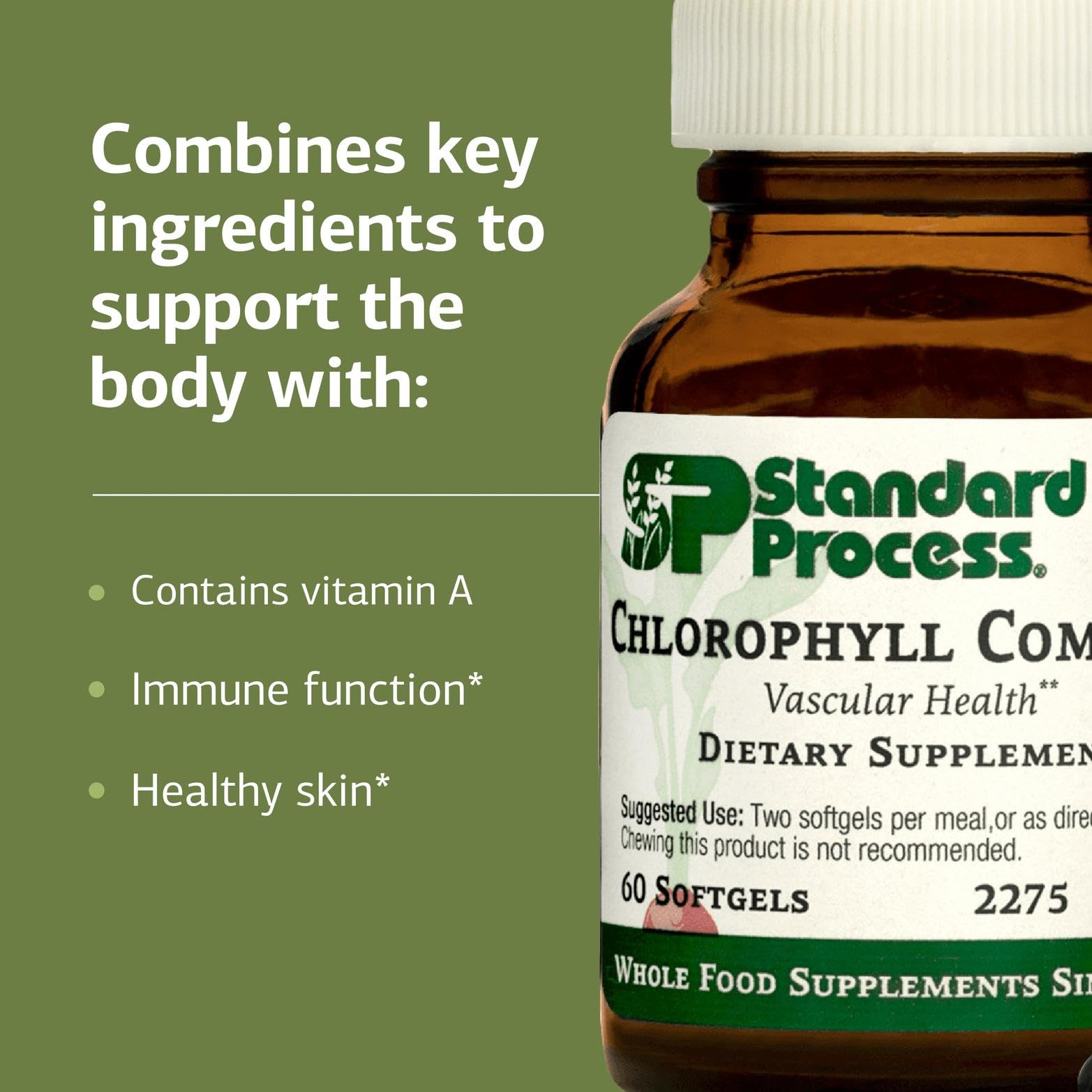 Standard Process Chlorophylle Complexe – étiquette verso indiquant les conseils d’utilisation pour une posologie adaptée.