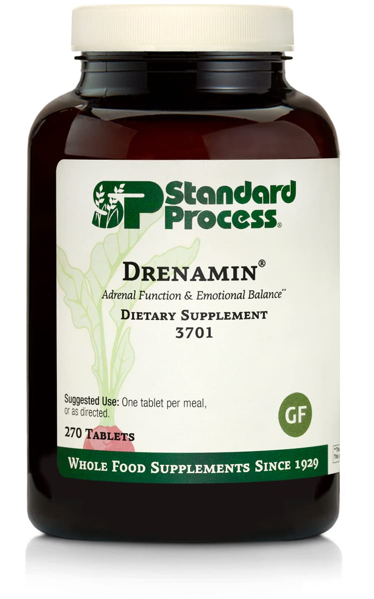 Standard Process Drenamin: bouteille et etiquette, soutien potentiel à l'énergie.