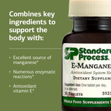 Standard Process E-Manganese : étiquette détaillée avec informations nutritionnelles.