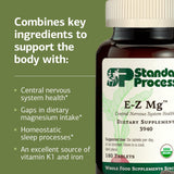 Standard Process E-Z Mg – étiquette produit, informations sur les ingrédients.