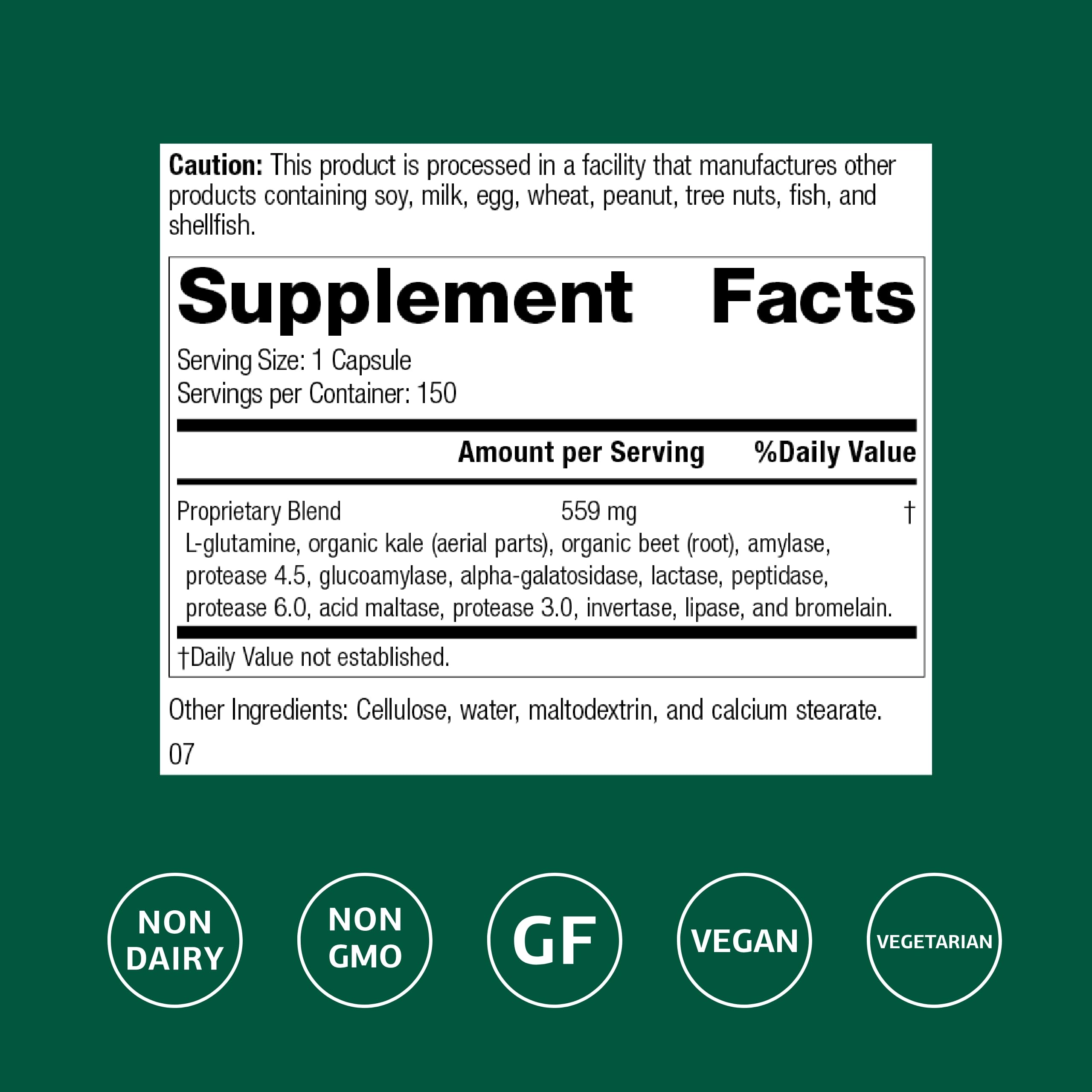 Standard Process Enzycore: gelules vertes, faciles à prendre pour le soutien digestif.
