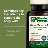 Étiquette Standard Process Gombo Pepsin E3 — révèle composition et option sans allergènes.