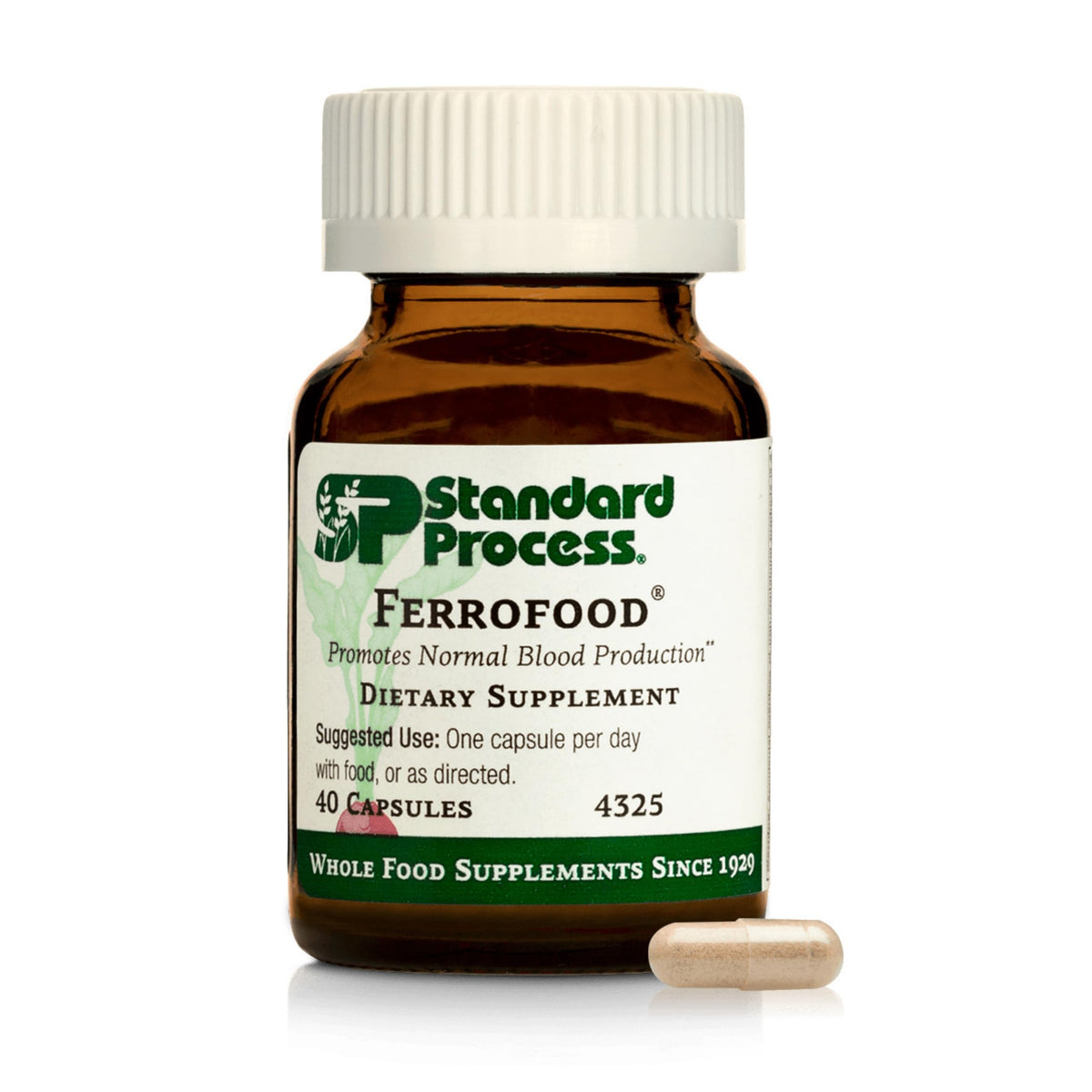 Standard Process Ferrofood, bouteille de capsules, soutien potentiel à la production sanguine.