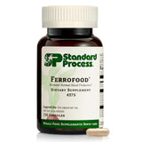 Standard Process Ferrofood: bouteille et etiquette affichent fer et vitamines B12 et C.