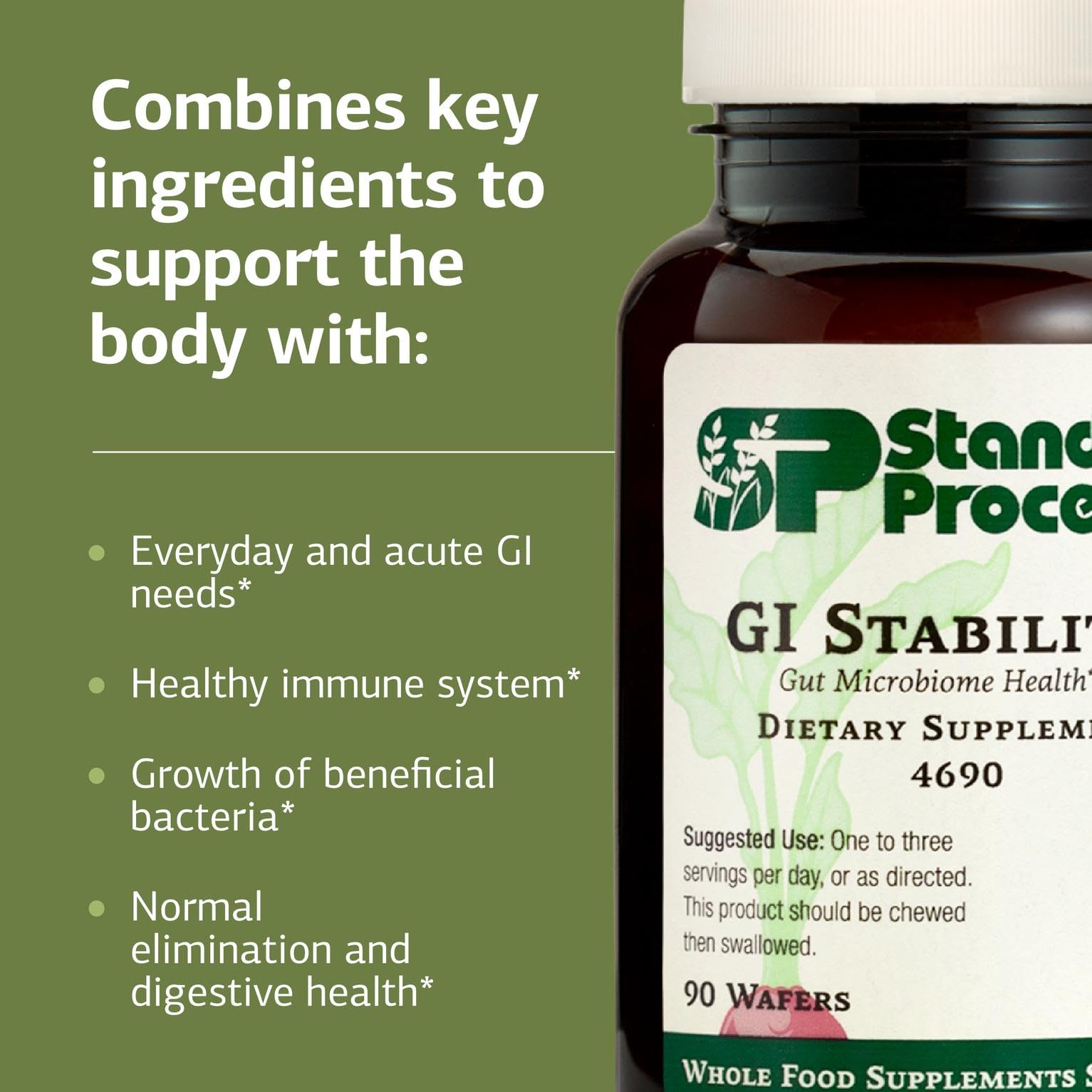 Standard Process GI Stability: utilisation quotidienne sur table avec verre d'eau.