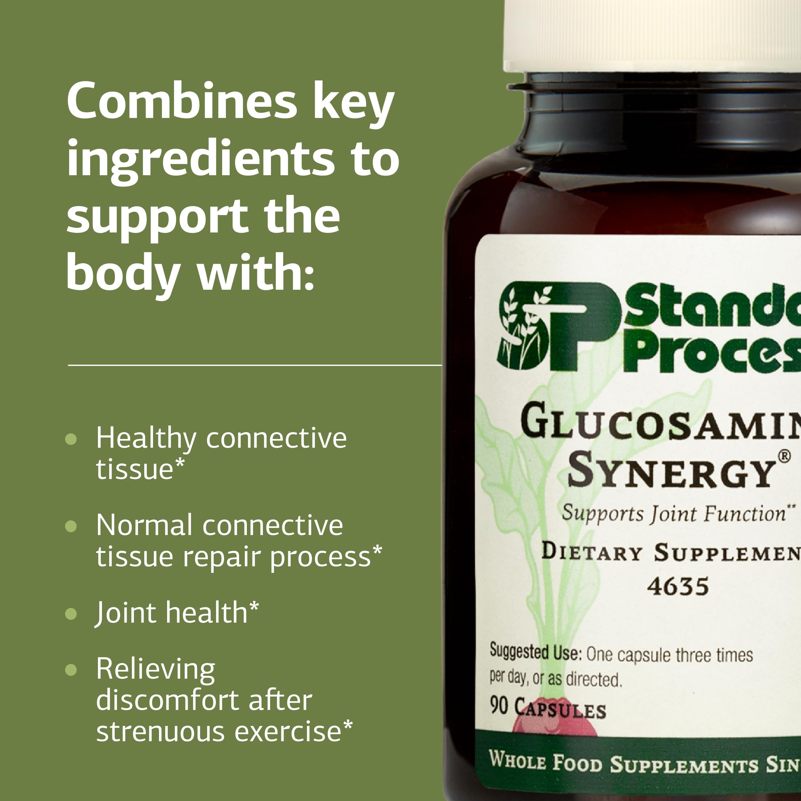 Standard Process Glucosamine Synergy, liste d'ingrédients montrant manganèse et boswellia.