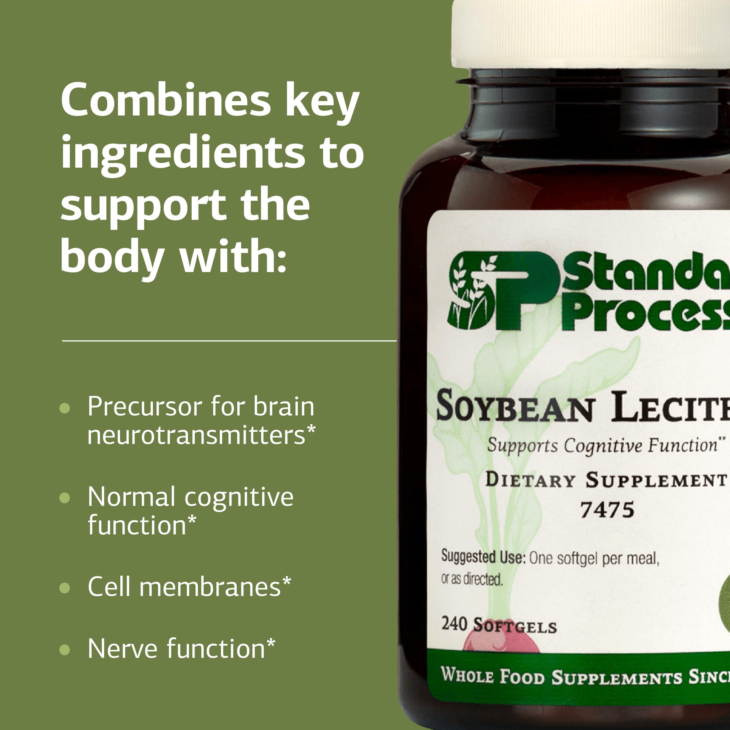 Standard Process Lecithine de Soja — boîte ouverte, gélules prêtes à être prises.