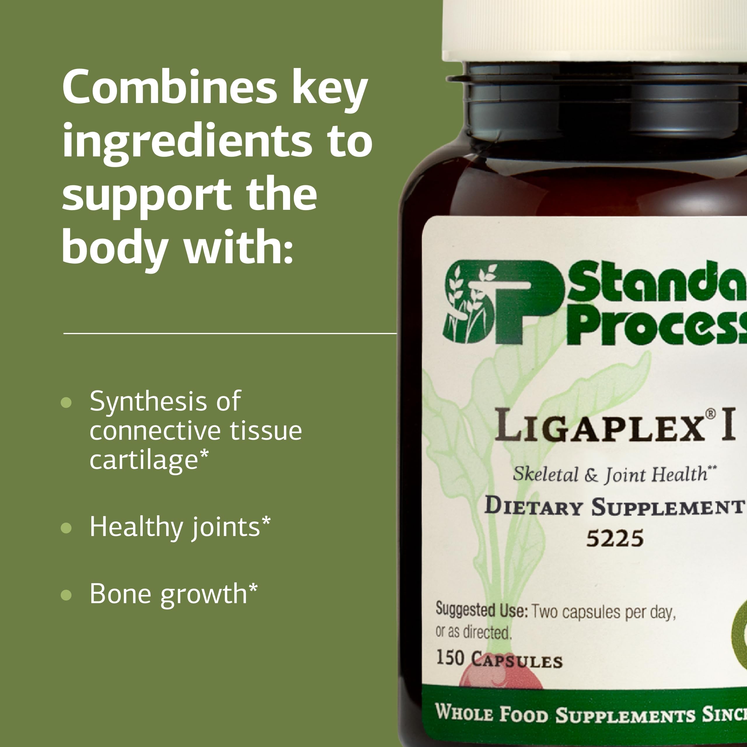 Étiquette détaillée de Standard Process Ligaplex I montrant les nutriments clés et leurs rôles potentiels.