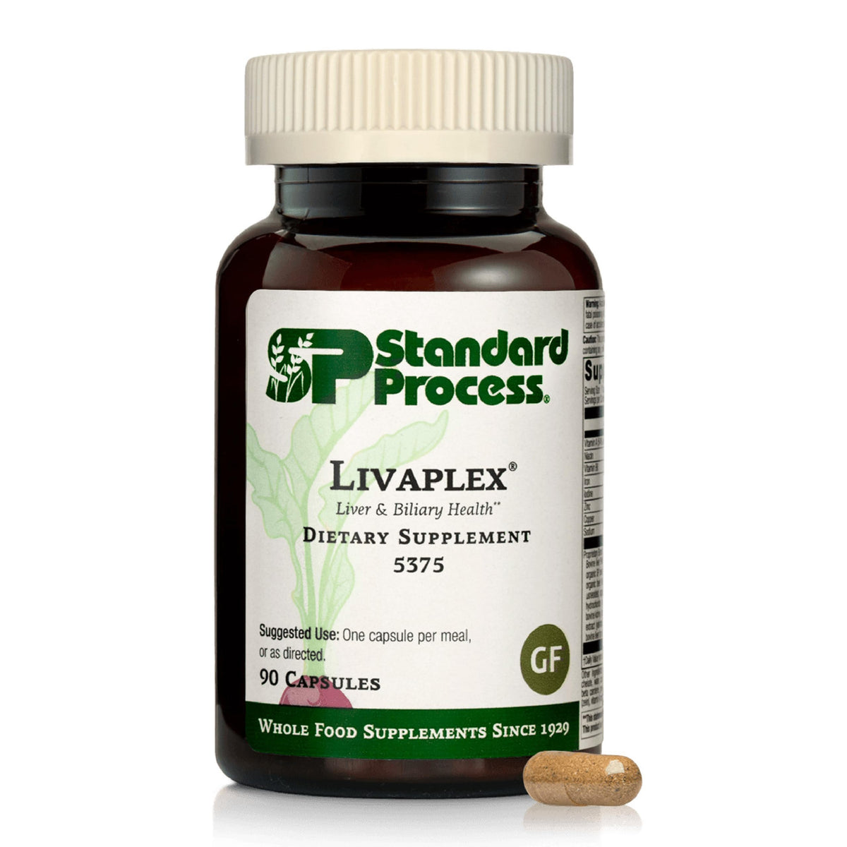 Livaplex de Standard Process — bouteille ouverte, dosage pratique pour soutenir digestion et foie