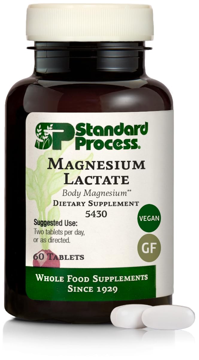 Standard Process Magnésium Lactate : bouteille visible pour soutien quotidien potentiel.