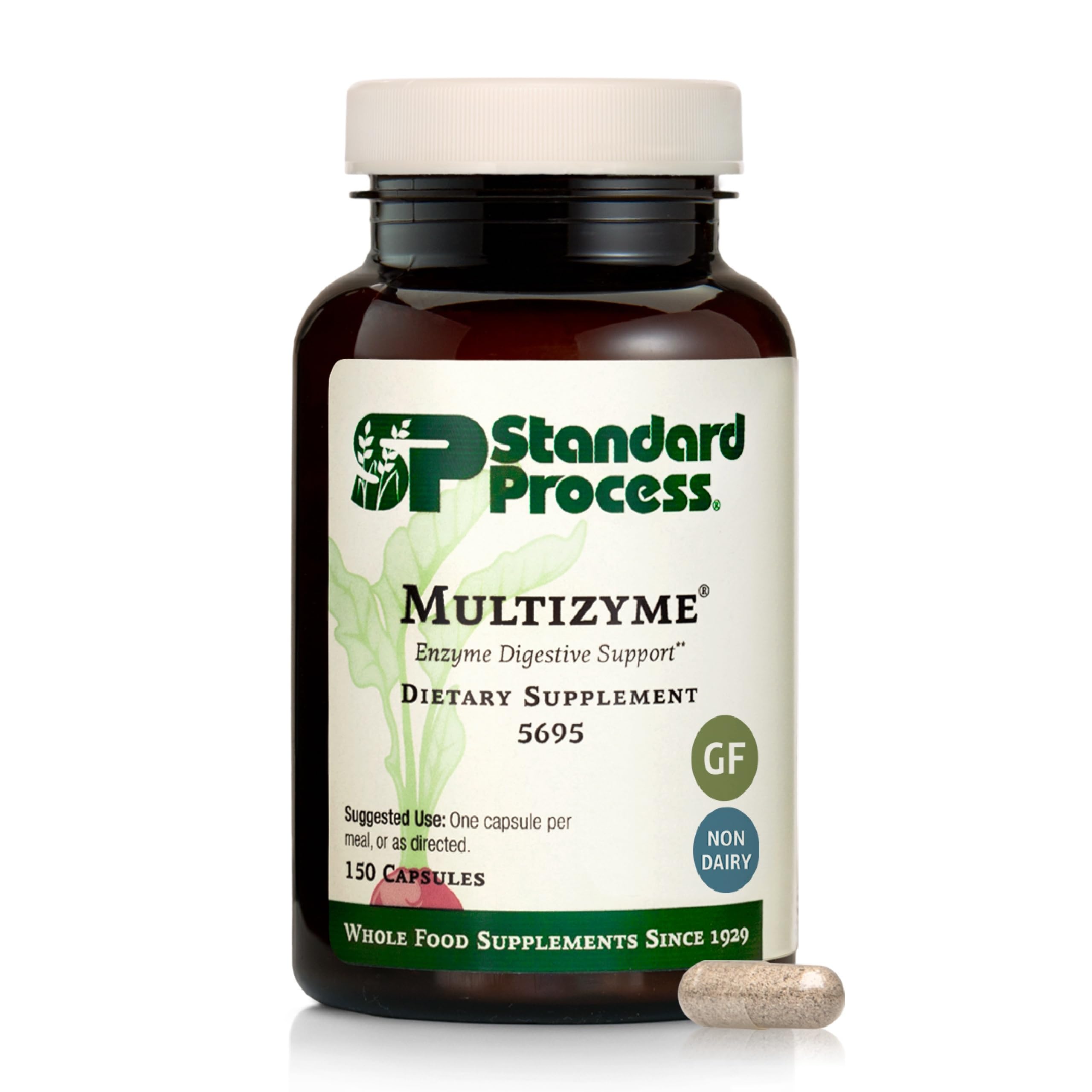 Multizyme par Standard Process, bouteille de 150 capsules, soutien digestif quotidien potentiel.