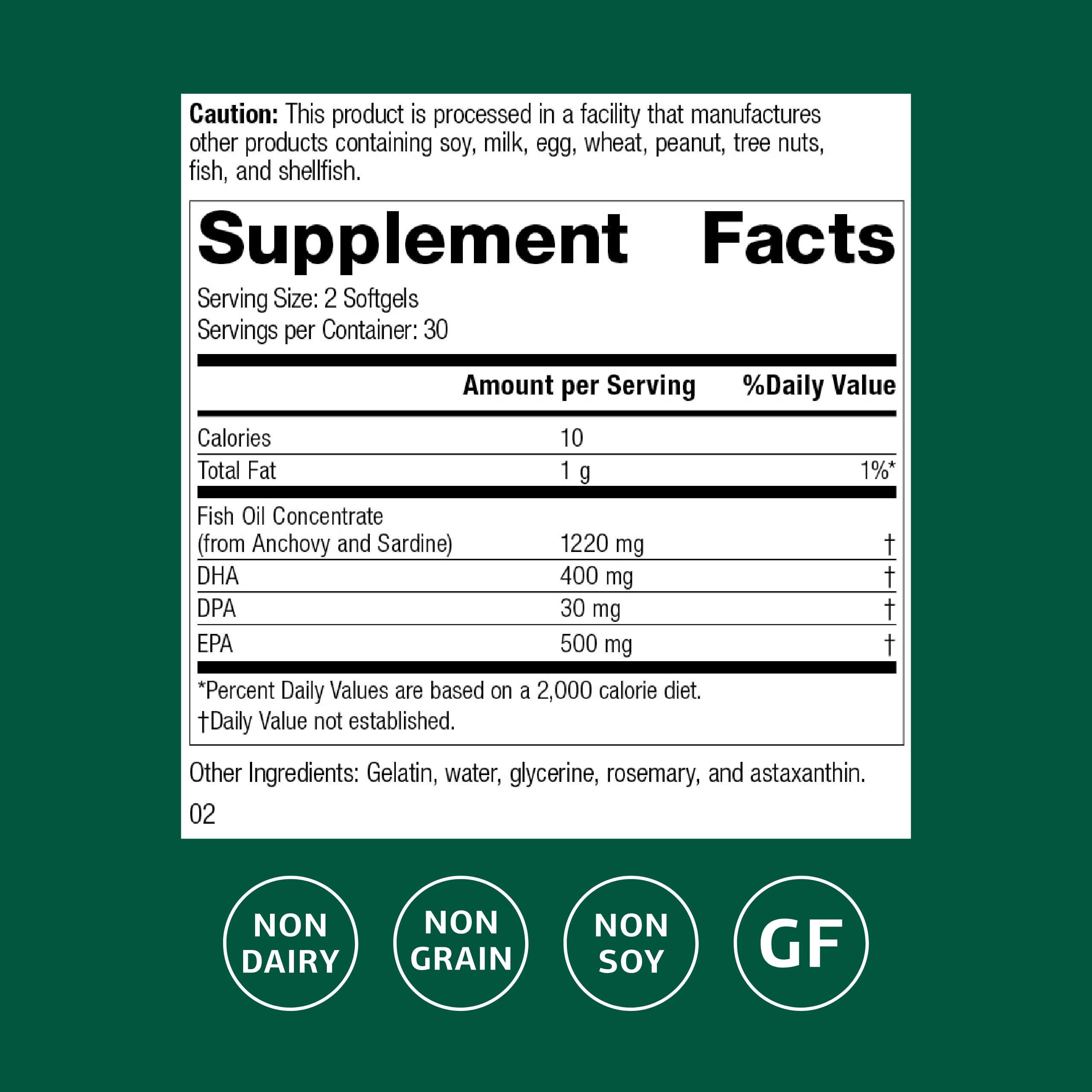 Standard Process Olprima EPA|DHA, etiquette-ingredients, presente la composition naturelle.