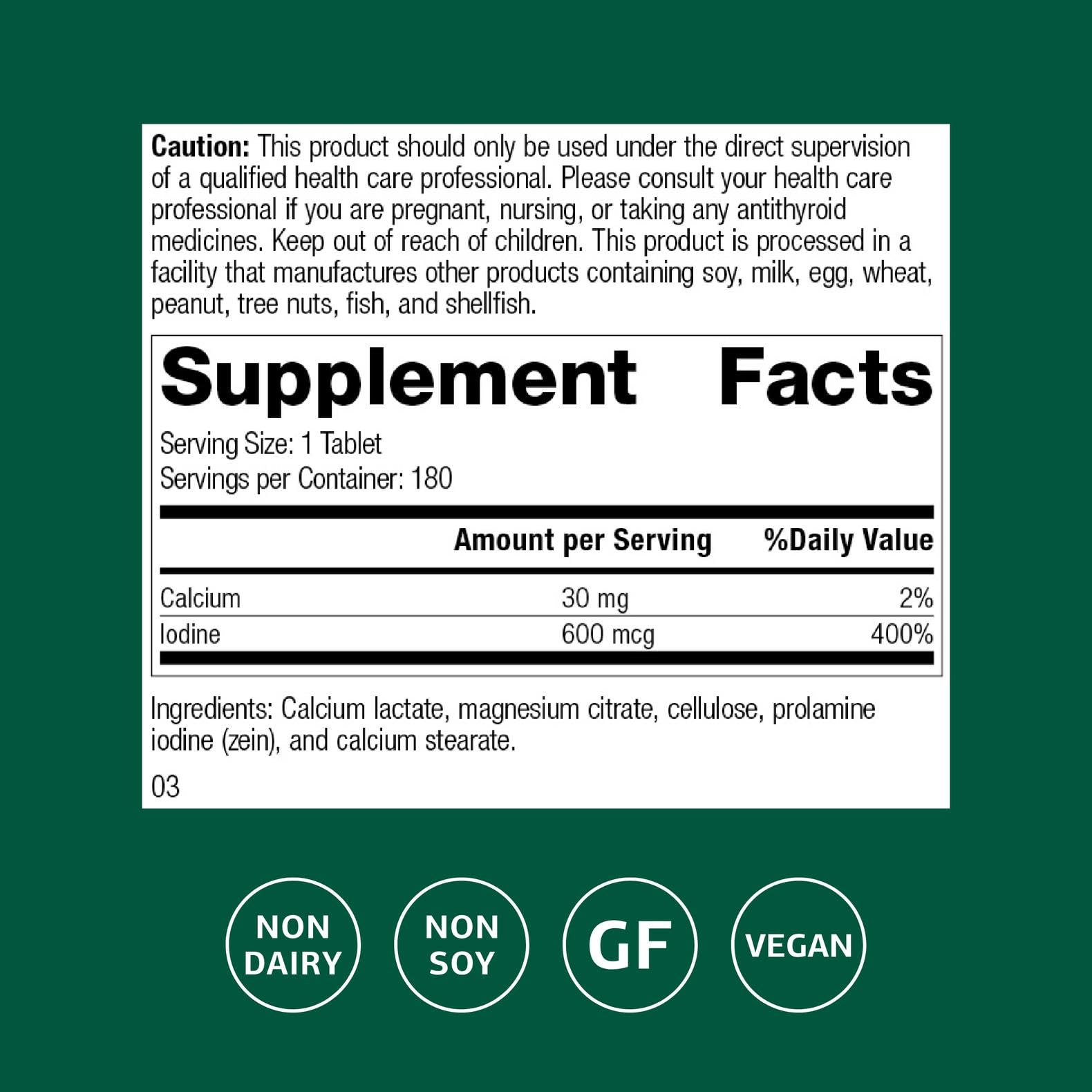 Standard Process Prolamine Iodine – étiquette lisible, produit végétalien et sans gluten
