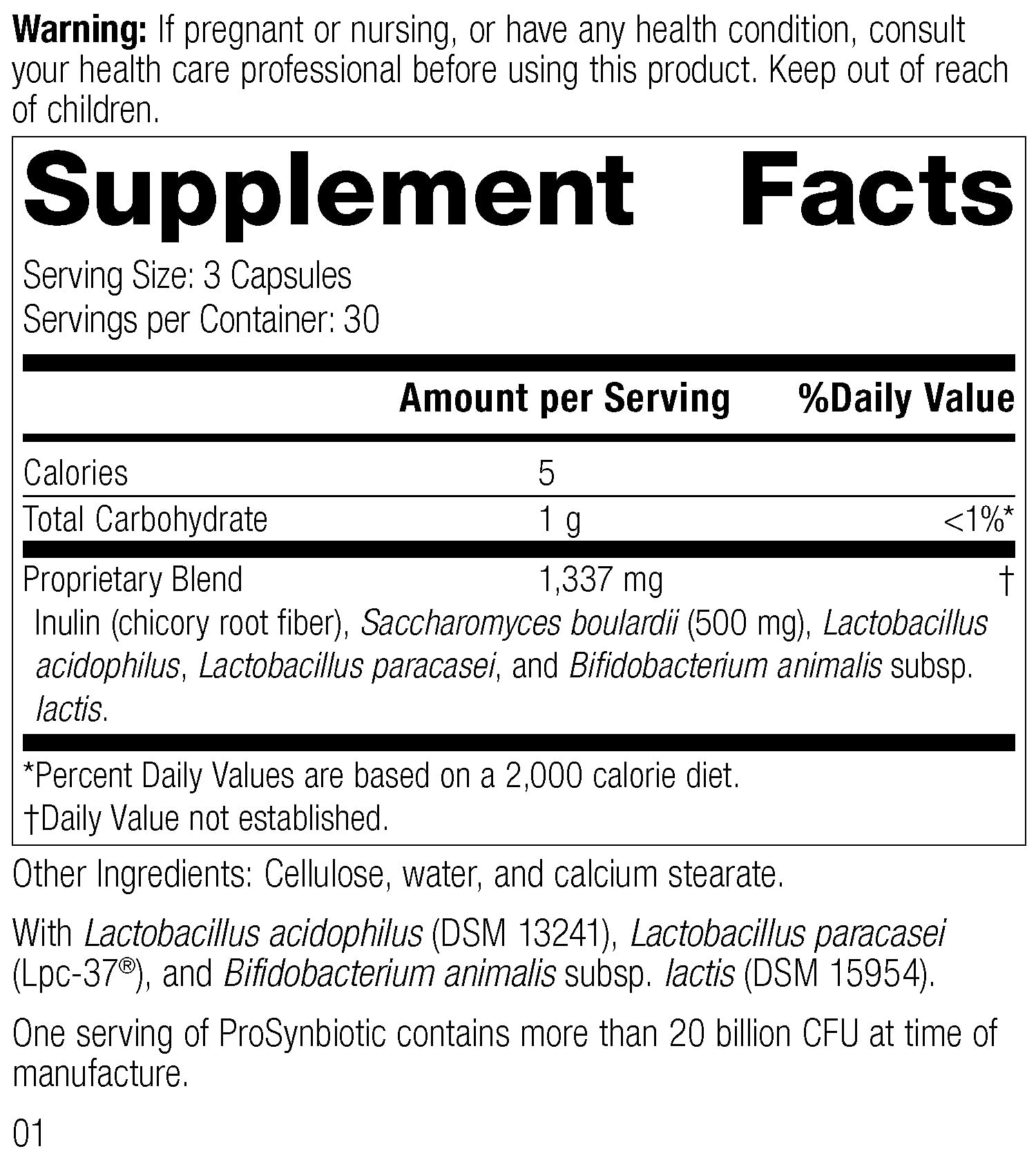 Standard Process ProSynbiotic : ingrédients inuline et probiotiques nourrissent les bactéries intestinales.