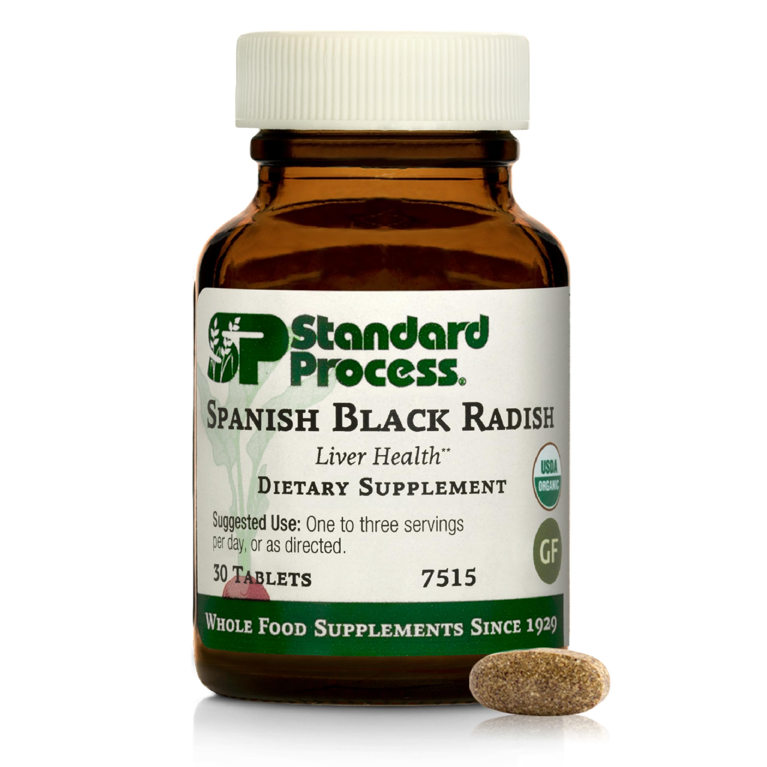 Standard Process Radis Noir Espagnol: bouteille et comprimés, soutien potentiel du foie.