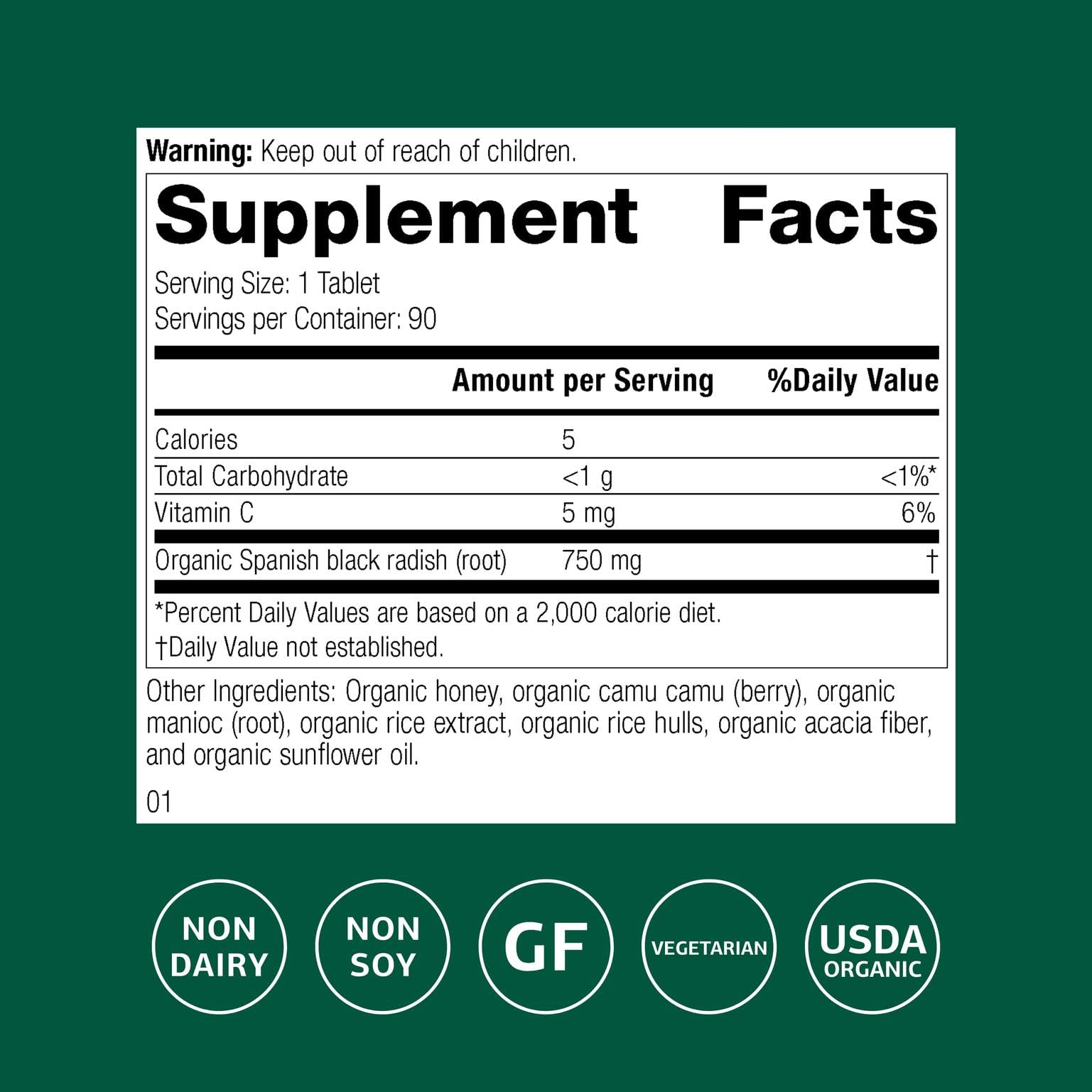 Standard Process Radis noir espagnol, tablettes: complément quotidien pour la digestion et la vésicule biliaire.