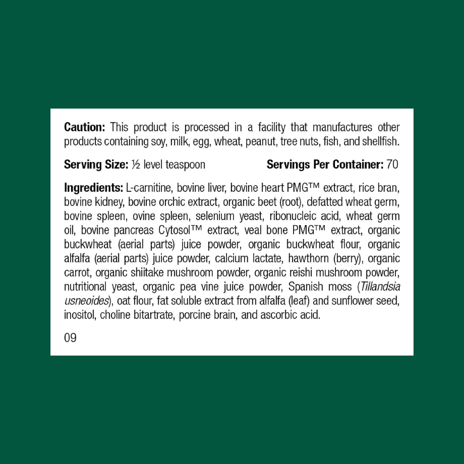 Soutien Cardiaque Canin Standard Process - poudre visible dans le flacon, dosage selon le poids.