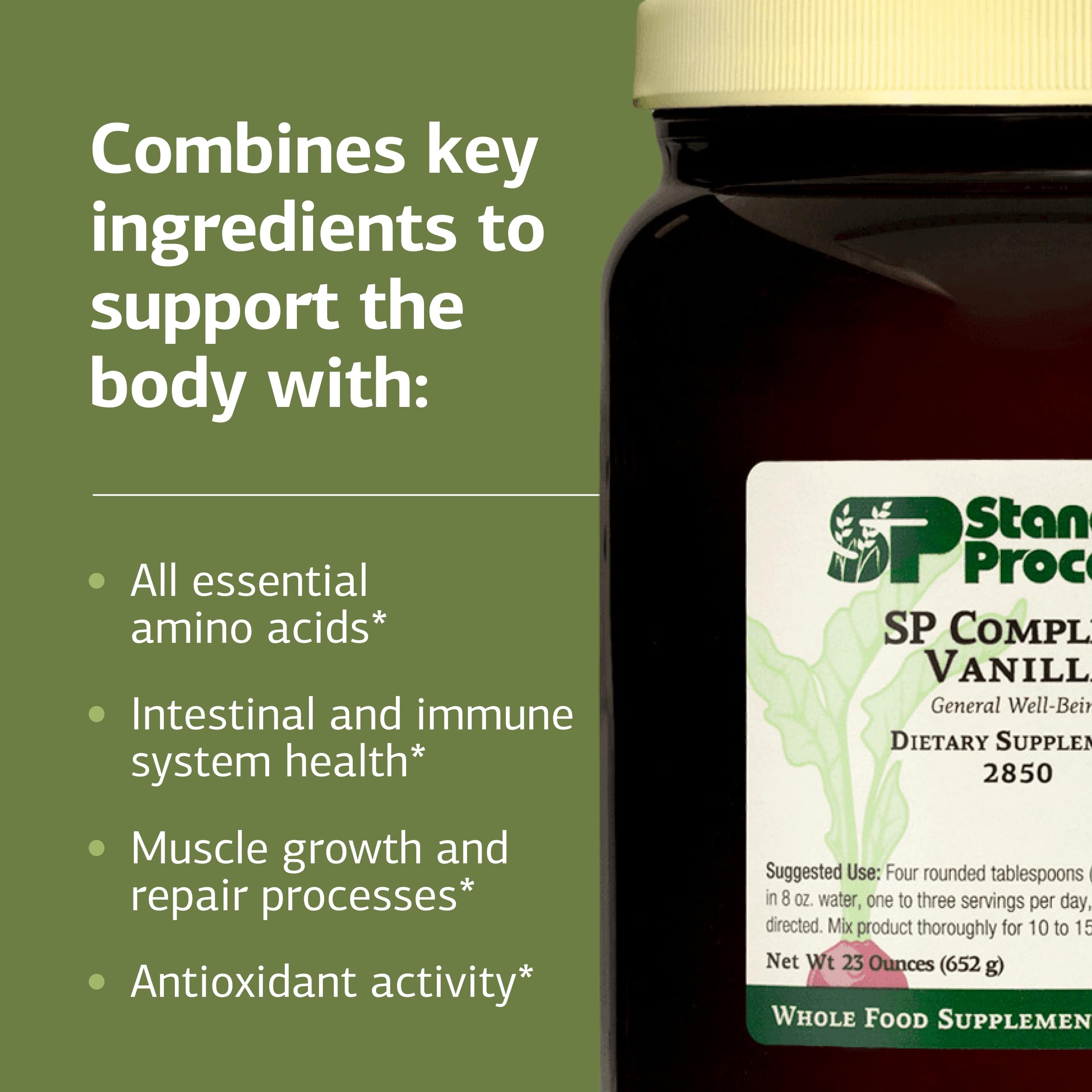 Standard Process SP Complete étiquette nutritionnelle, informations claires sur les ingrédients.