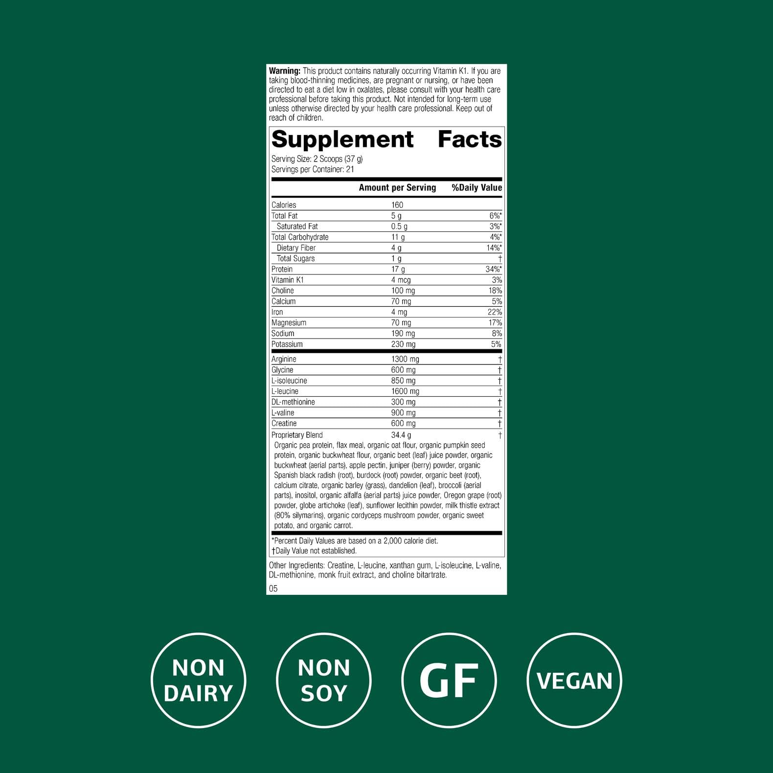 Étiquette SP Detox Balance montrant les informations nutritionnelles et le caractère végan.