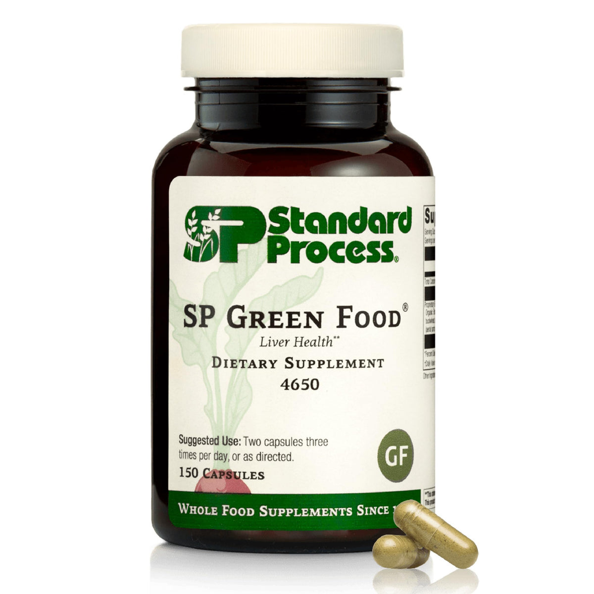Standard Process SP Green Food – bouteille et étiquette, soutien potentiel au métabolisme.