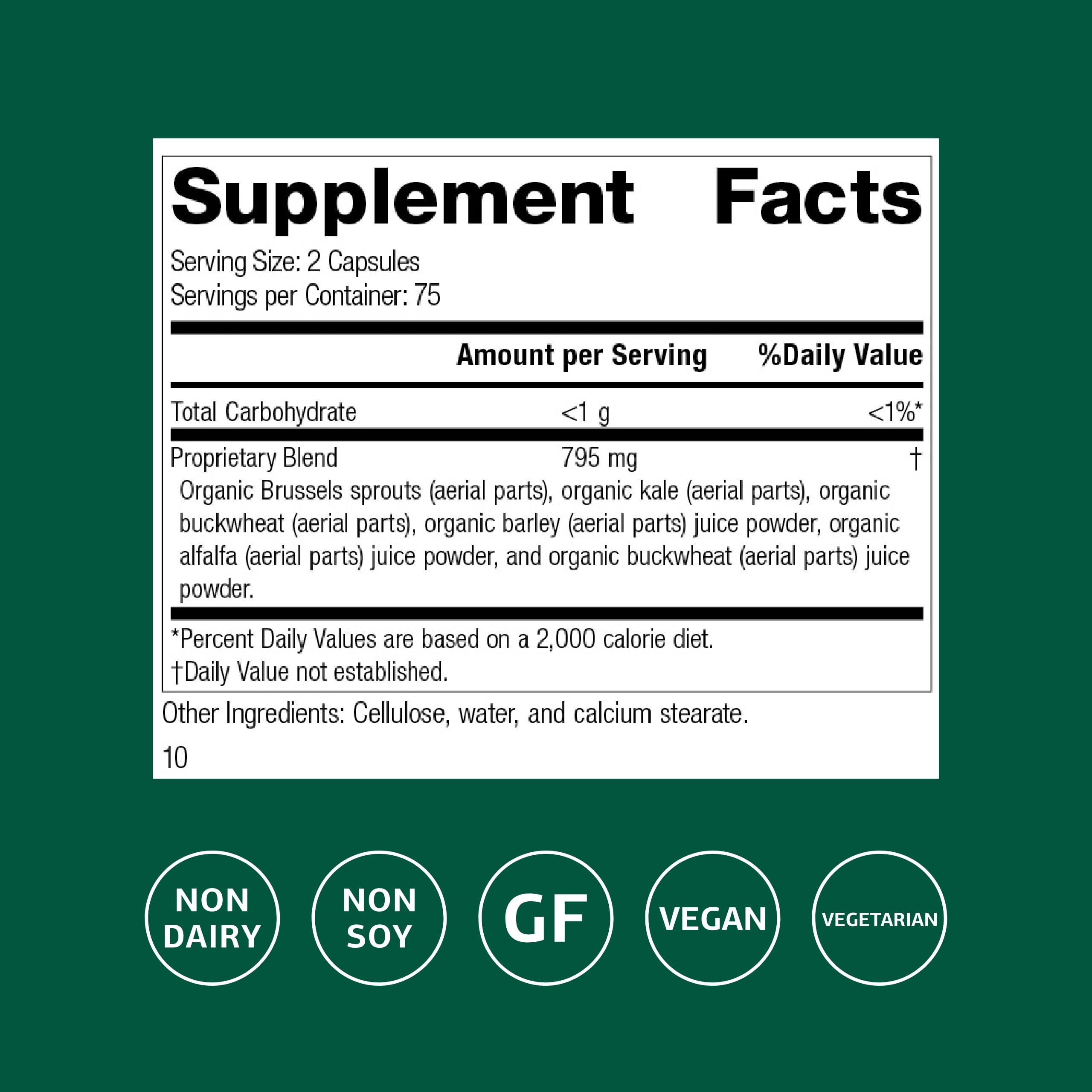 SP Green Food – mélange d’ingrédients verts avec alfalfa et kale pour l’apport nutritionnel.