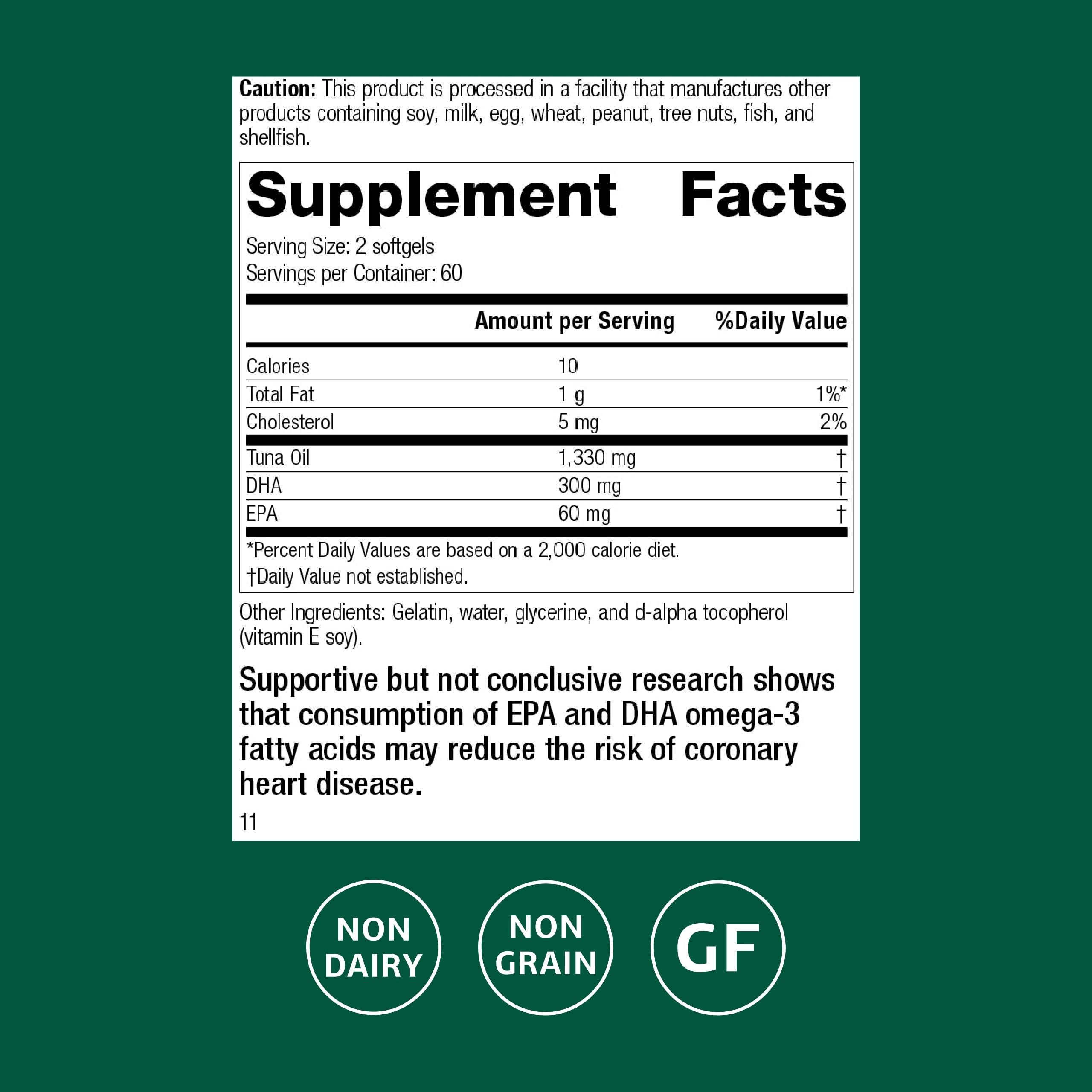 Gélules Standard Process Tuna Omega-3, apport quotidien en EPA et DHA.