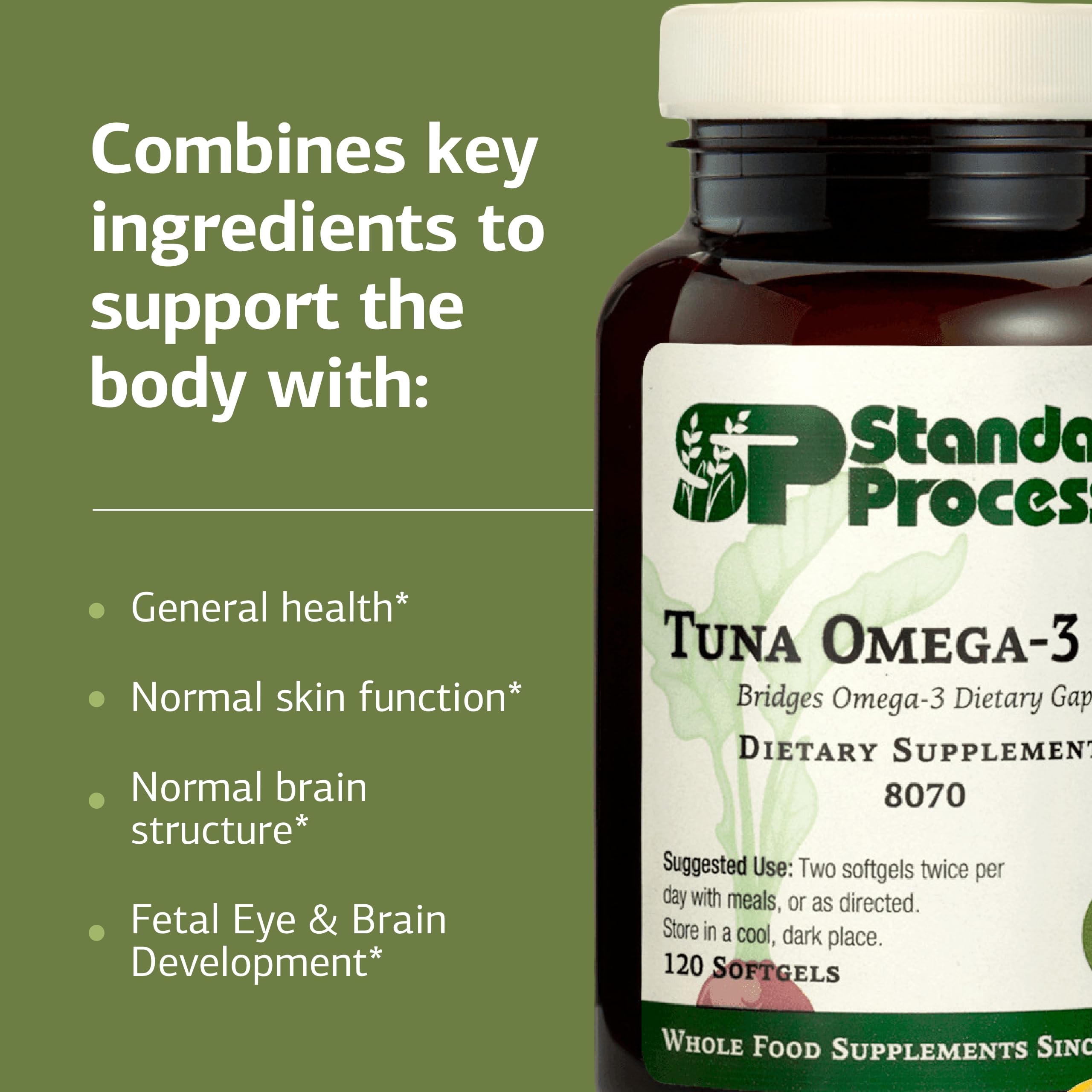 Standard Process Tuna Omega-3 à prendre avec les repas pour une absorption optimale.