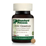 Standard Process Zinc Complex – bouteille et comprimés, soutien potentiel des fonctions enzymatiques.