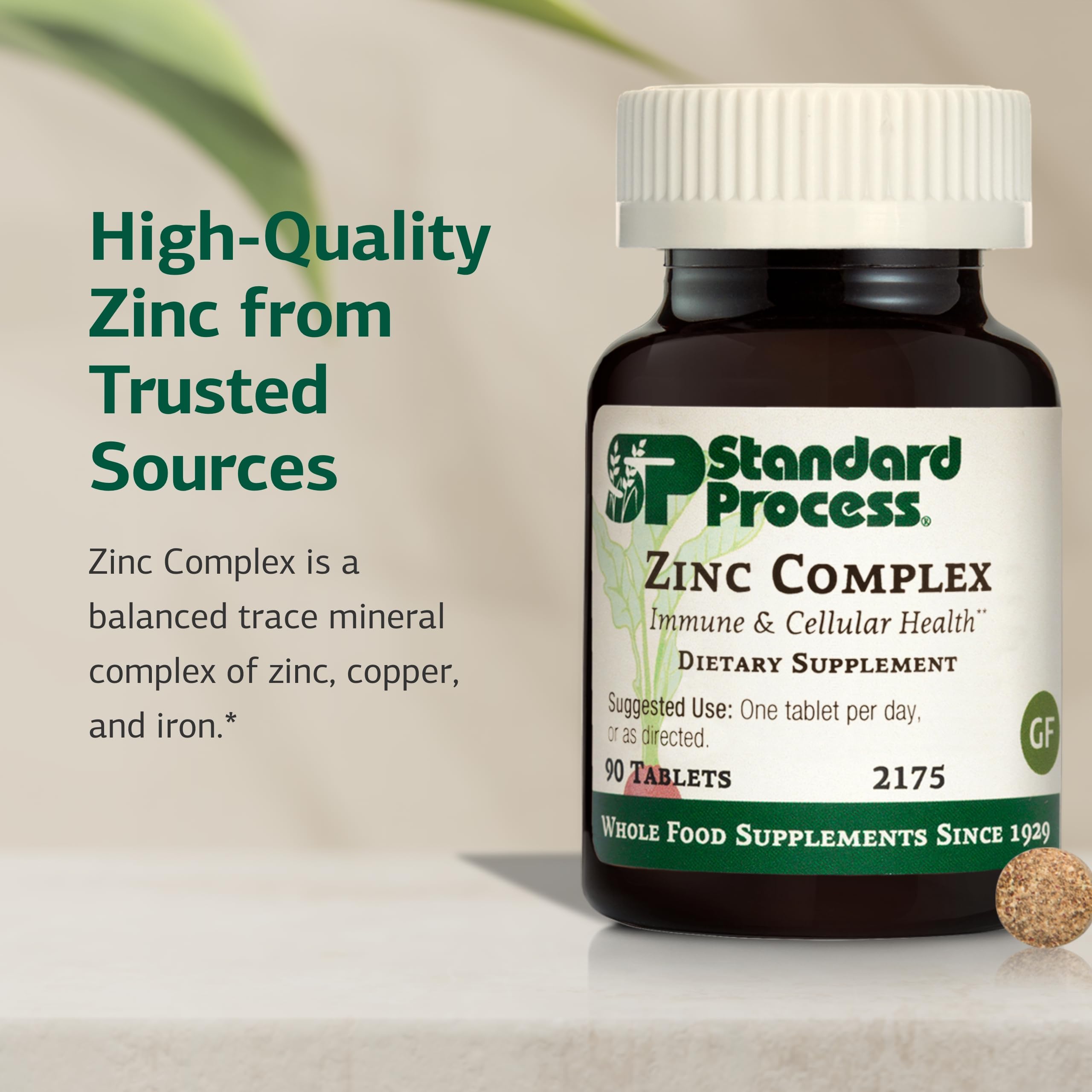 Standard Process Zinc Complex – capsules visibles, potentiel soutien des niveaux minéraux essentiels.