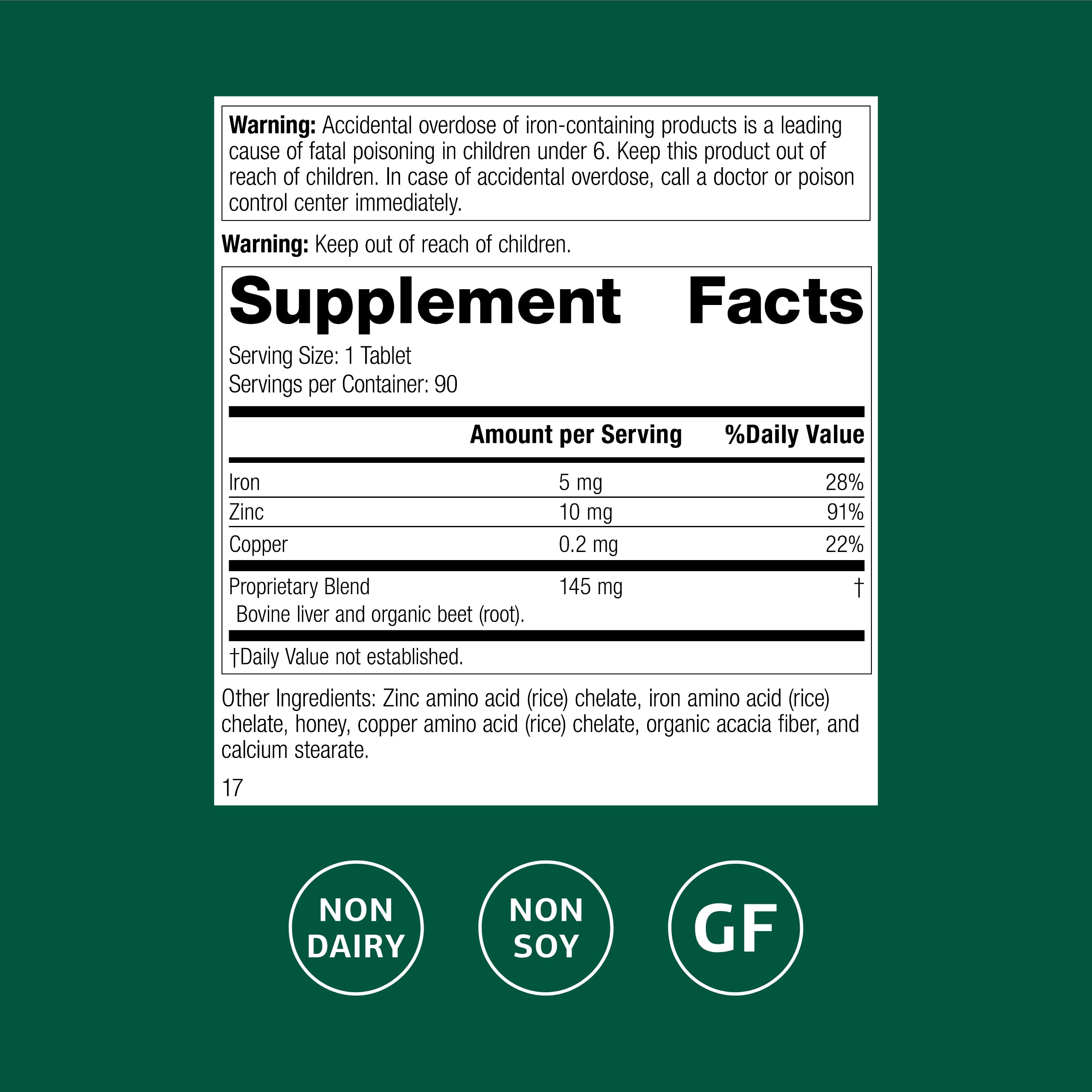 Standard Process Zinc Complex – etiquette et emballage, informations sur les composants et l’utilisation.