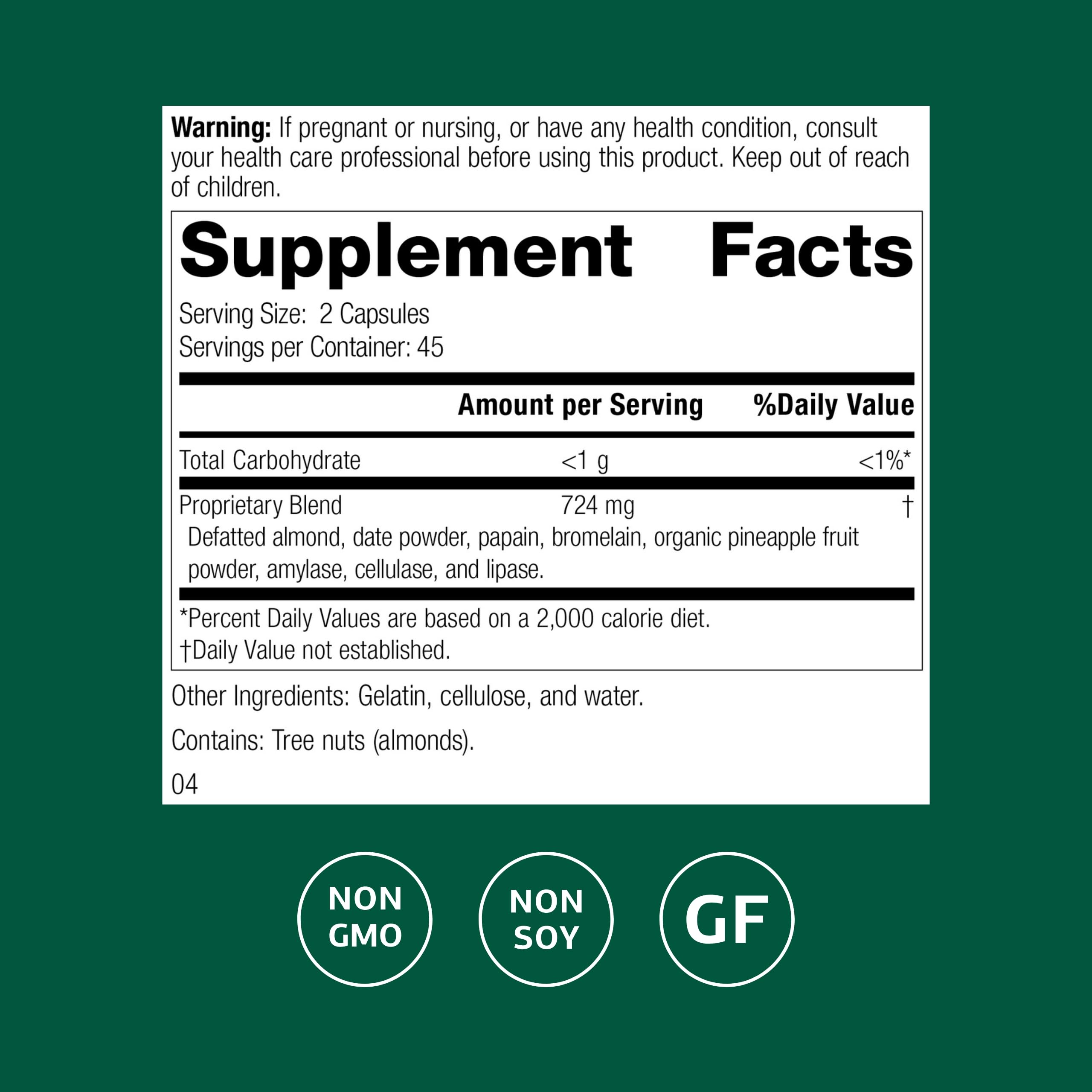 Standard Process Zymex II – emballage, indique sans gluten et sans soja.